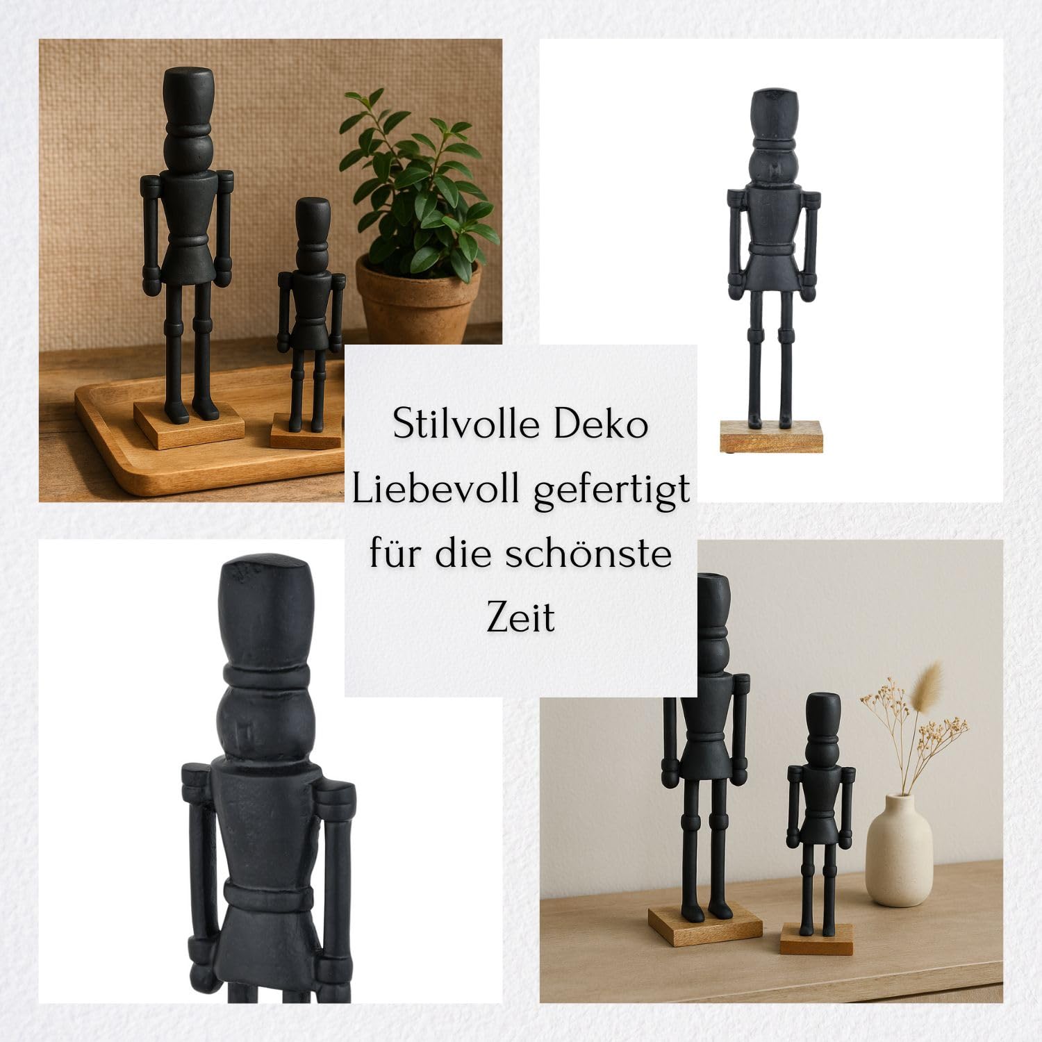 Marrakech Lot de 2 figurines Casse-noisette - Noir - 32 et 22 cm - Décoration de Noël élégante en aluminium - Présentoir décoratif moderne comme rebord de fenêtre - Décoration de l'Avent scandinave