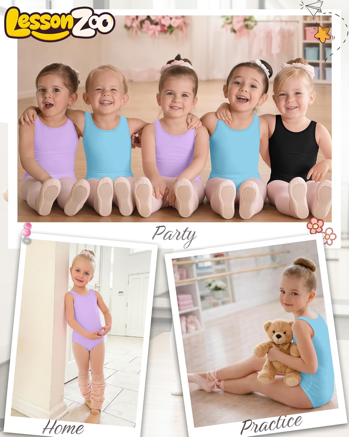 3 Pack Girls Leotards Ballet Toddlers Sleeveless Tank Leotard Dance Kids Bodysuit Gymnastics Tumbling Outfits 2-12Y
