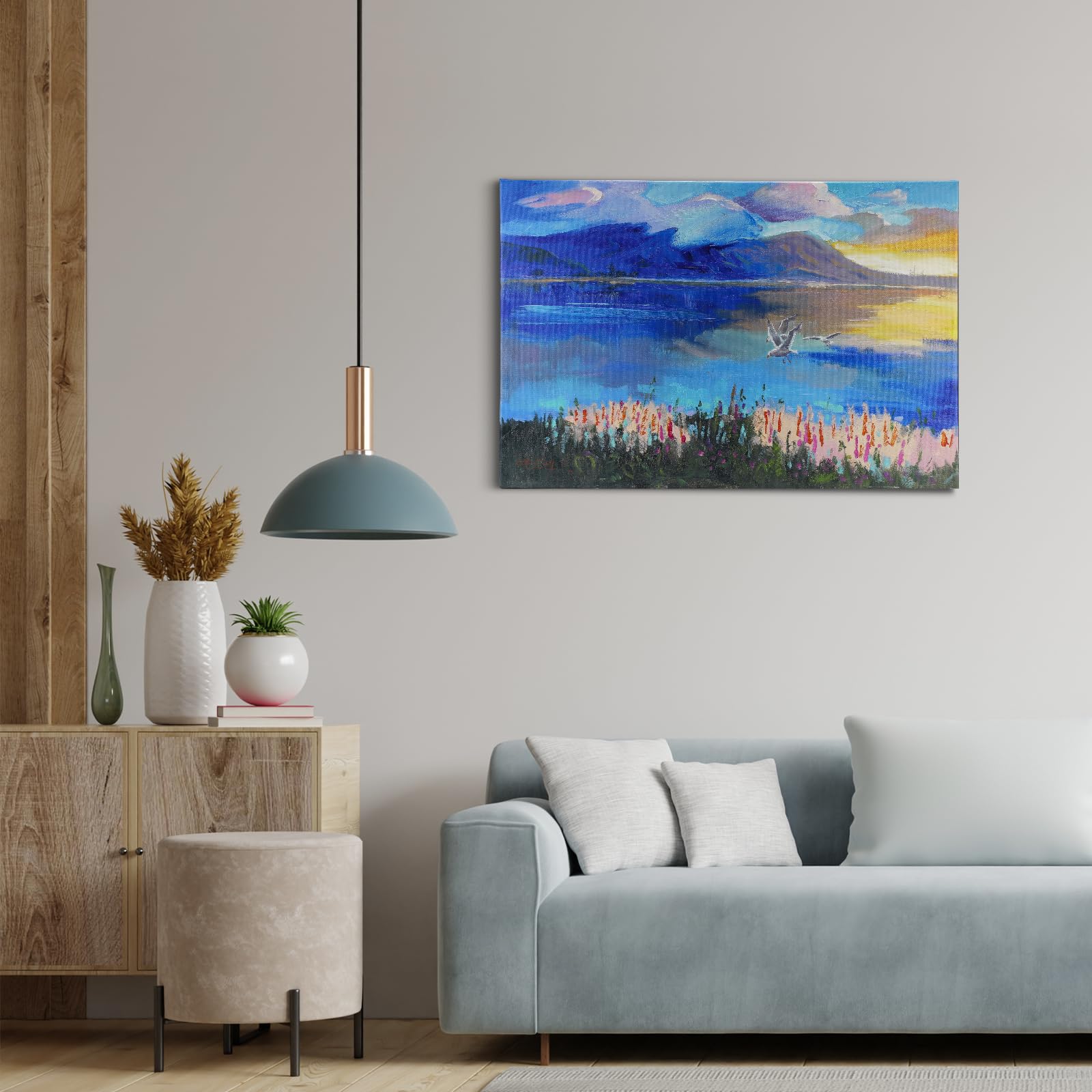 JBER Sztuka ścienna na płótnie, nowoczesne wydruki plakatów na ściany, do sypialni, salonu, dekoracja stołu, piękny prezent, oprawione, 60 x 40 cm (SunsetClouds)