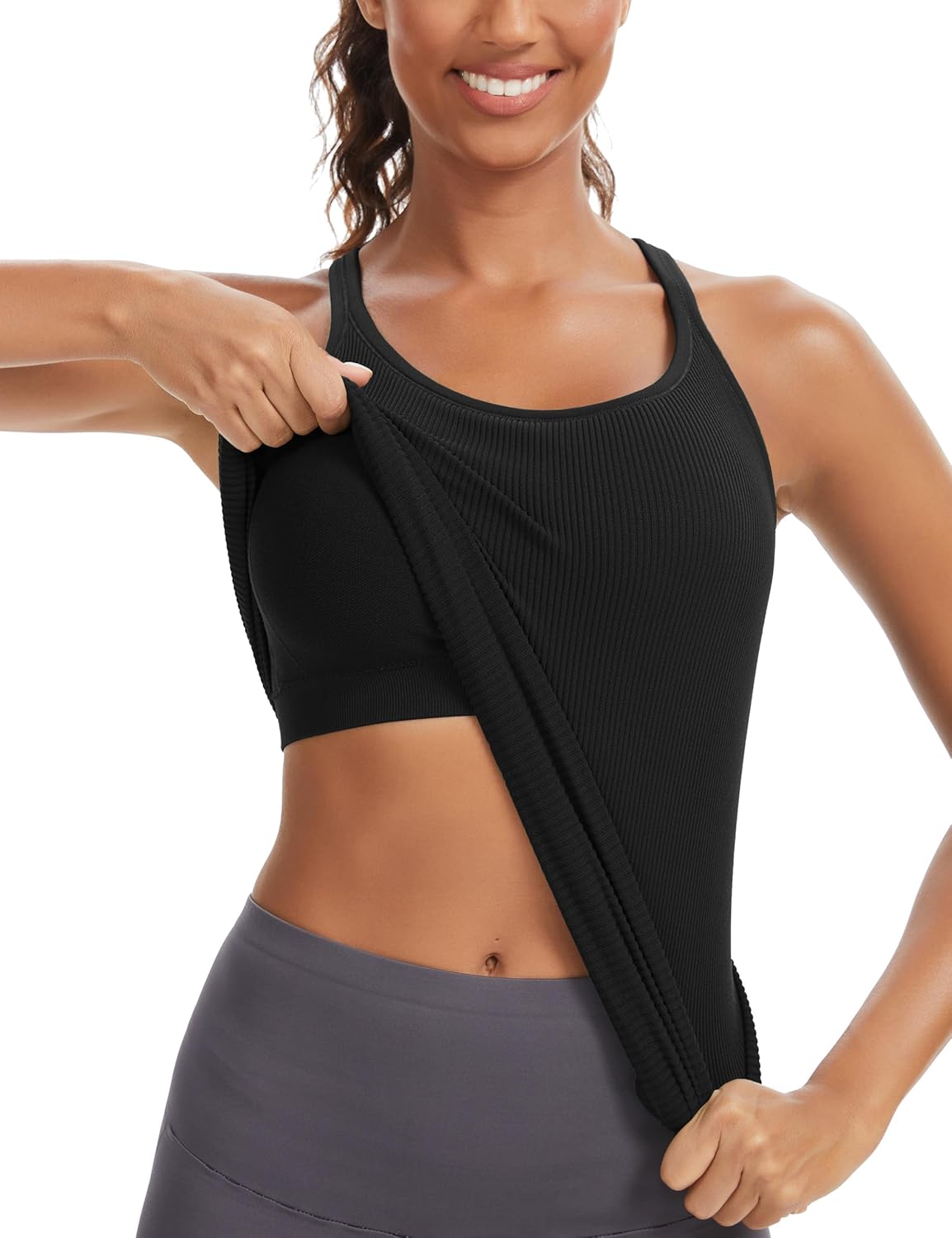 MathCat Seamless Workout Tank Tops for Women with Built in Bra, Ribbed Racerback Athletic Yoga Camisole