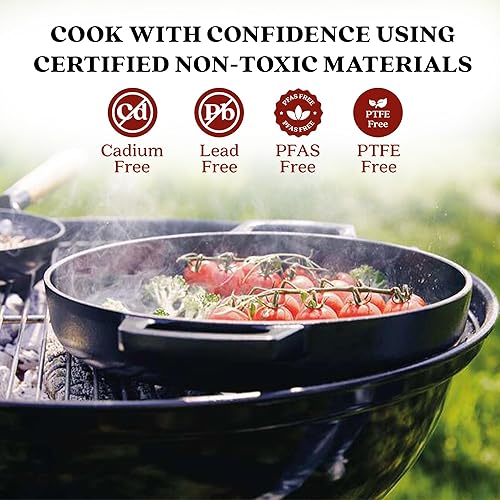 Miniatura 4 de Alva Nori - Sartén de hierro fundido pre-sazonado de 11 pulgadas, antiadherente, sin PFAS, PFOA ni PTFE, ligera, fácil de limpiar, apta para todas