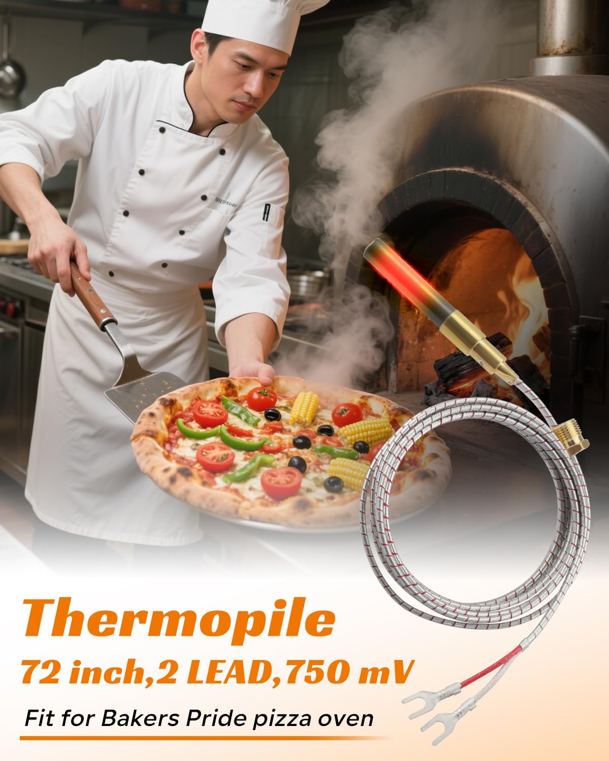 Thermopile Replacement Fit for Bakers Pride Pizza Oven Model Series Y600, Y800 101, 151, 201, 251, 301, 307 Armored Replace Q313 M1265X 2J-M1265A