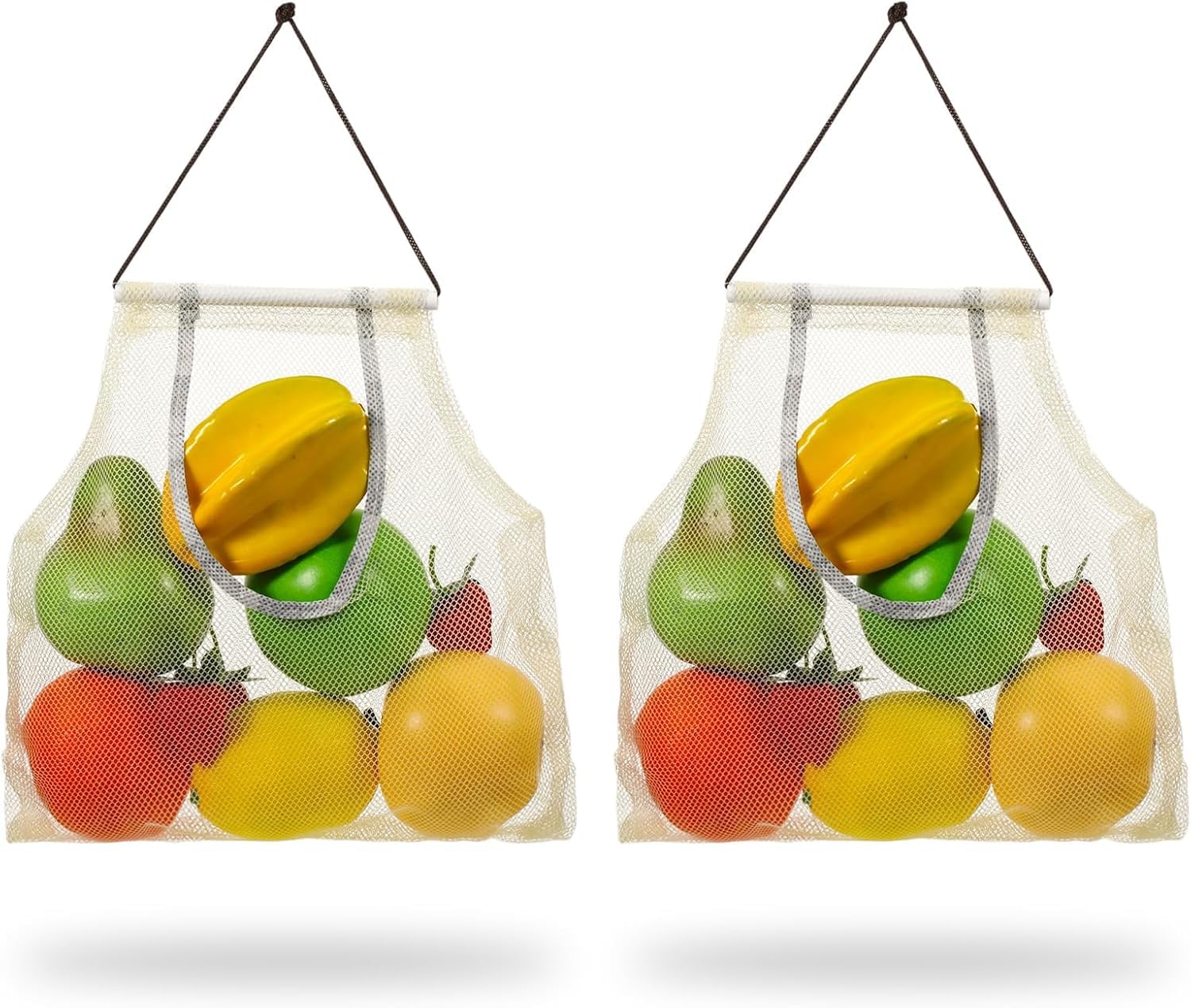 Feikou 2PCS Hanging Mesh Storage Bags for Fruits, Vegetables, Potatoes, Onions, Garlic - Garlic and Onion Mesh Bags