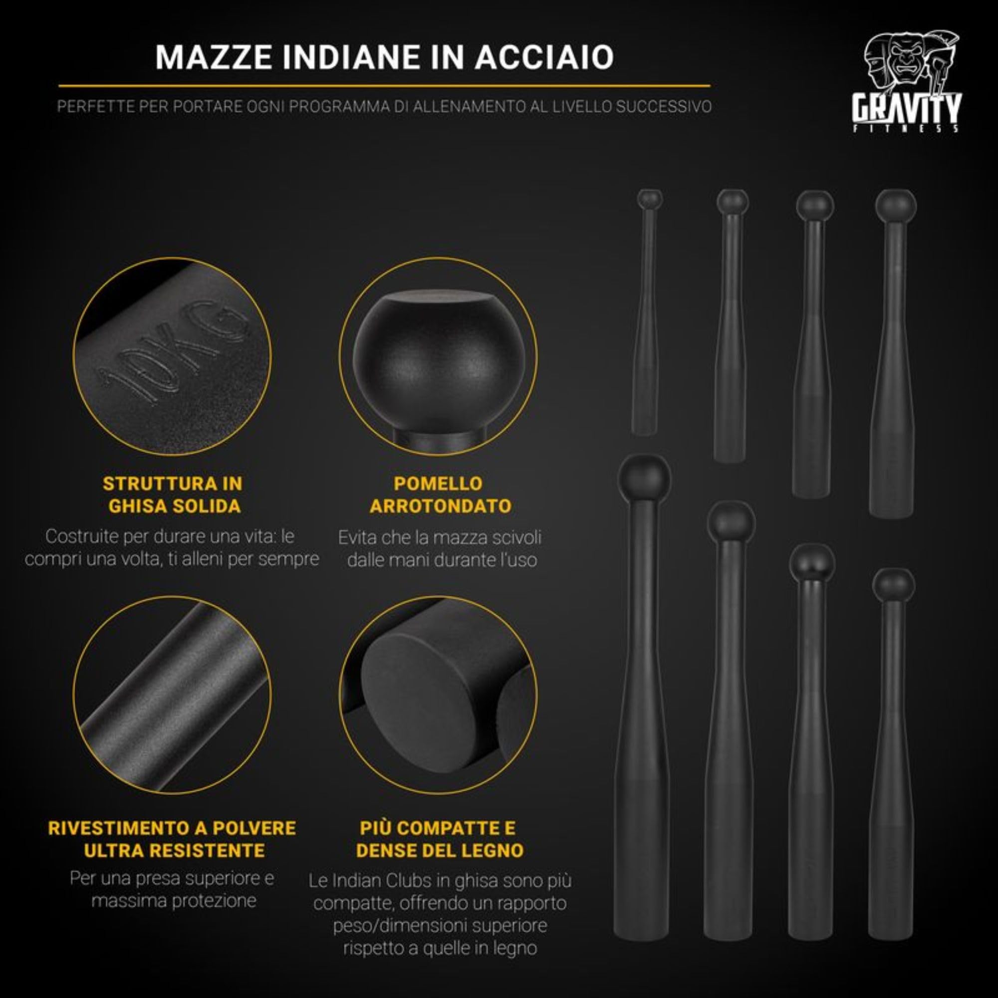 Gravity Fitness Club Indiani d'Acciaio, Clubbells in ghisa