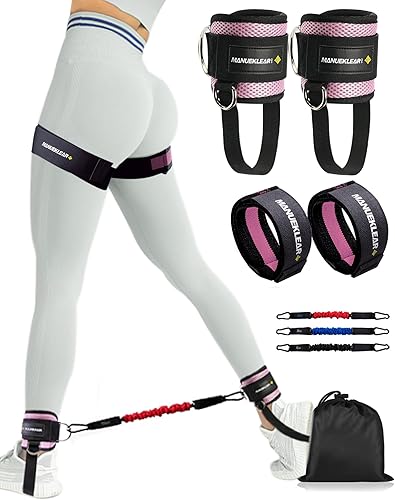 MANUEKLEAR - Juego de bandas de glúteos para entrenamiento, pesas ajustables para tobillo para mujeres con bandas de resistencia, equipo de