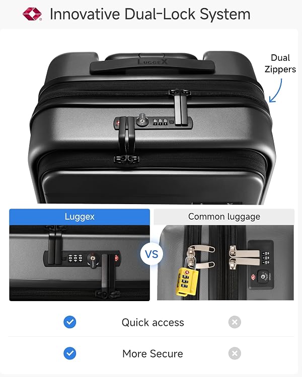 LUGGEX Carry On Luggage for Airplanes - Expandable Polycarbonate Hard Shell Suitcase with Laptop Compartment (Black, 20 Inch) by LUGGEX - Image 5