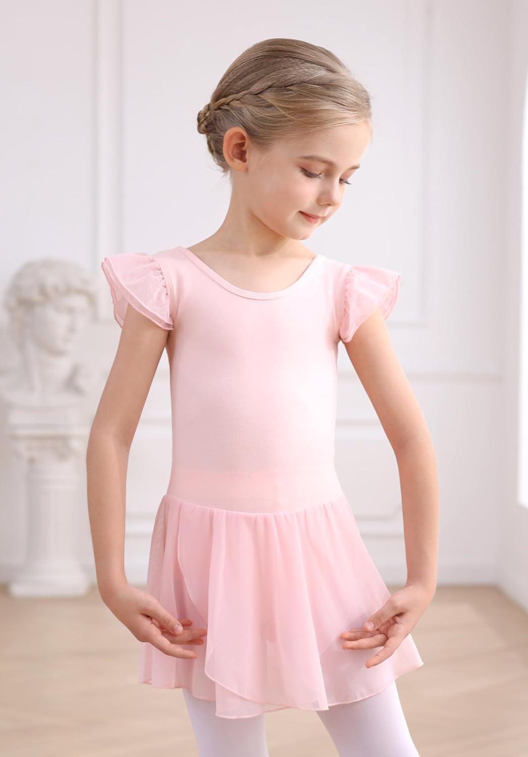 MdnMd Girls Dance Ballet Leotards Dresses for Toddler Ballerina Outfit Skirt Hollow Knot Back Flutter Sleeve - Image 3