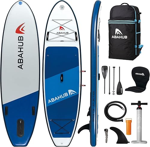 Miniatura 10 de Abahub SUP inflable, ancho 10 pies 6 pulgadas x 31 pulgadas/34 pulgadas x 10 pies 6 pulgadas, tabla de remo azul con paleta de kayak SUP ajustable