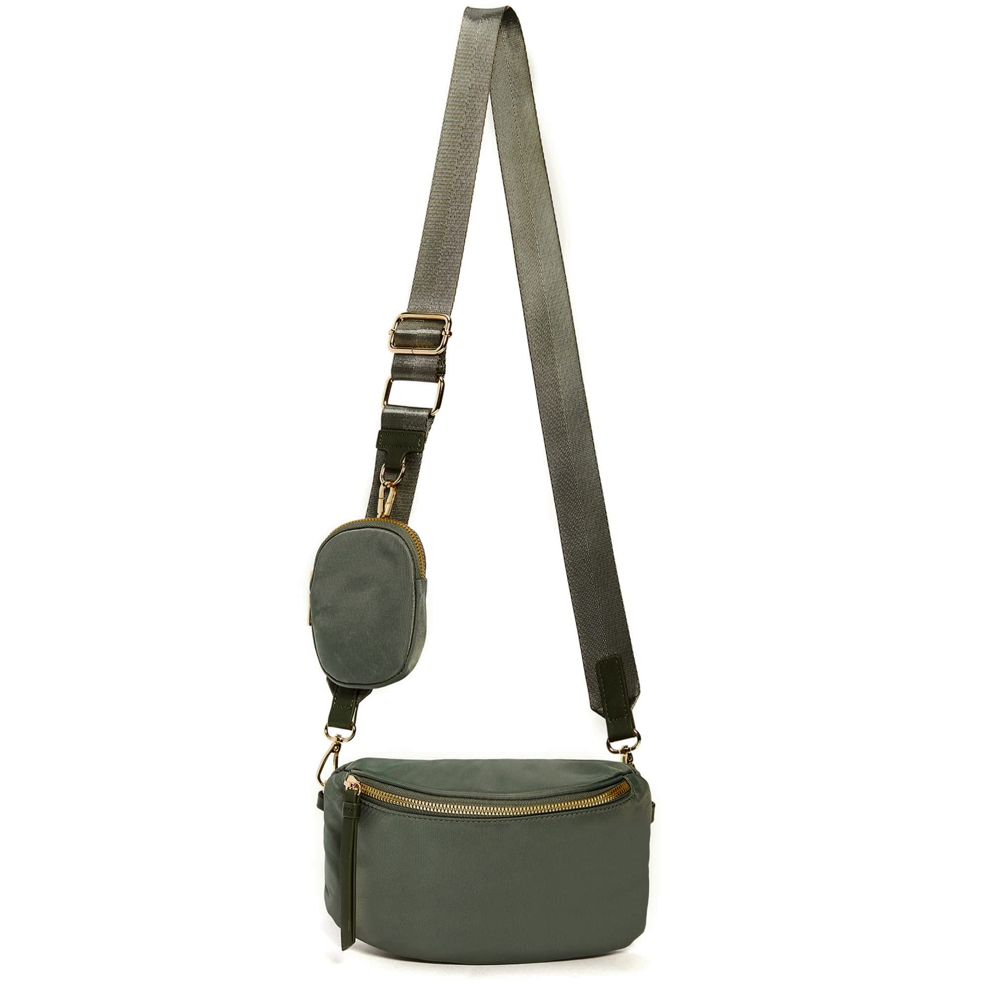Like Dreams Small Crossbody Bum Bag for Women | Lightweight Nylon Fanny Pack with Detachable Airpods Pouch | Stylish Crossbody Bag (Olive)