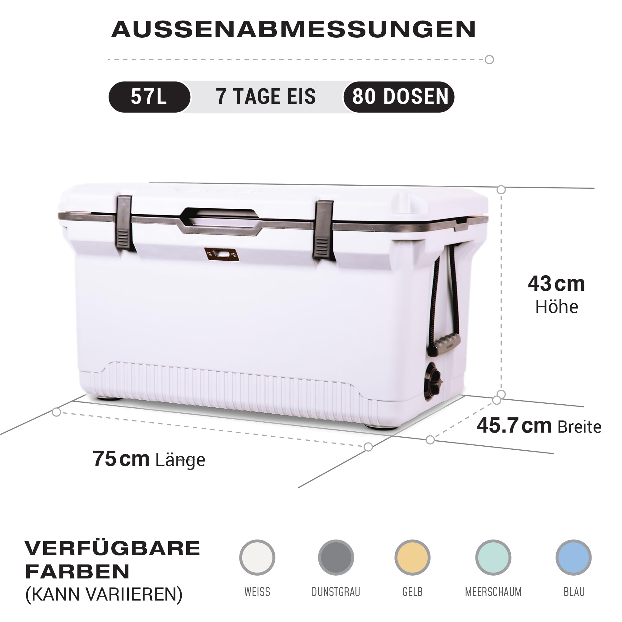 ENGEL 56,8 Liter Große Kühlbox - Ultra-Leicht, Tragbare, Passive Kühlbox für Camping, Picknick, Wandern, Festival - Eisbox Ohne Strom Hält EIS bis zu 7 Tage, 75 x 45,7 x 43,2 cm