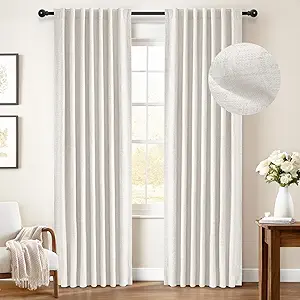INOVADAY 100% Blackout Curtains 120 Inches Length 2 Panels Set, Back Tab/Rod Pocket Linen Black Out Curtains for Bedroom, Thermal Insulated Window Drapes - Beige, W50 X L120