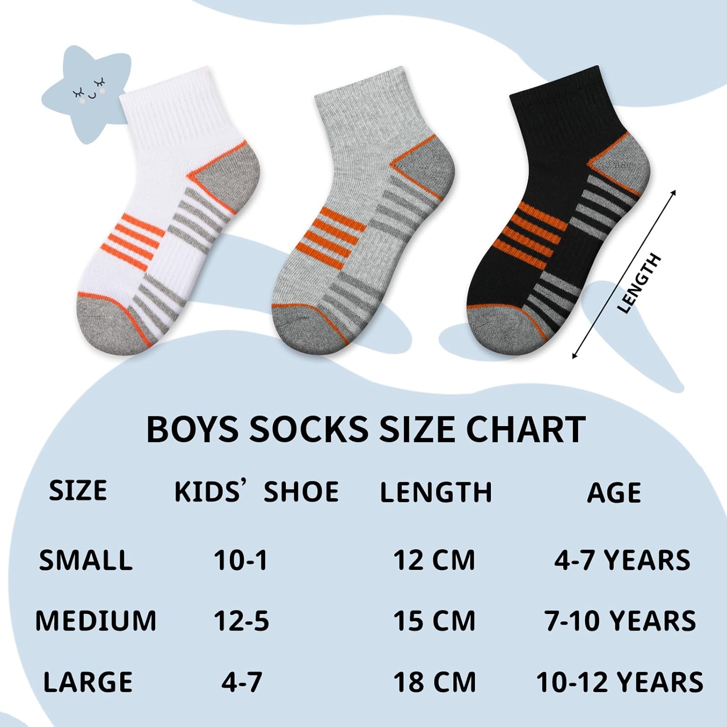 Comfoex Boys Athletic Quarter Socks - Ankle Sports Socks With Cushioned Sole - 6 Pairs, Sizes 4-6, 6-8, 8-10 Years Old - Image 2