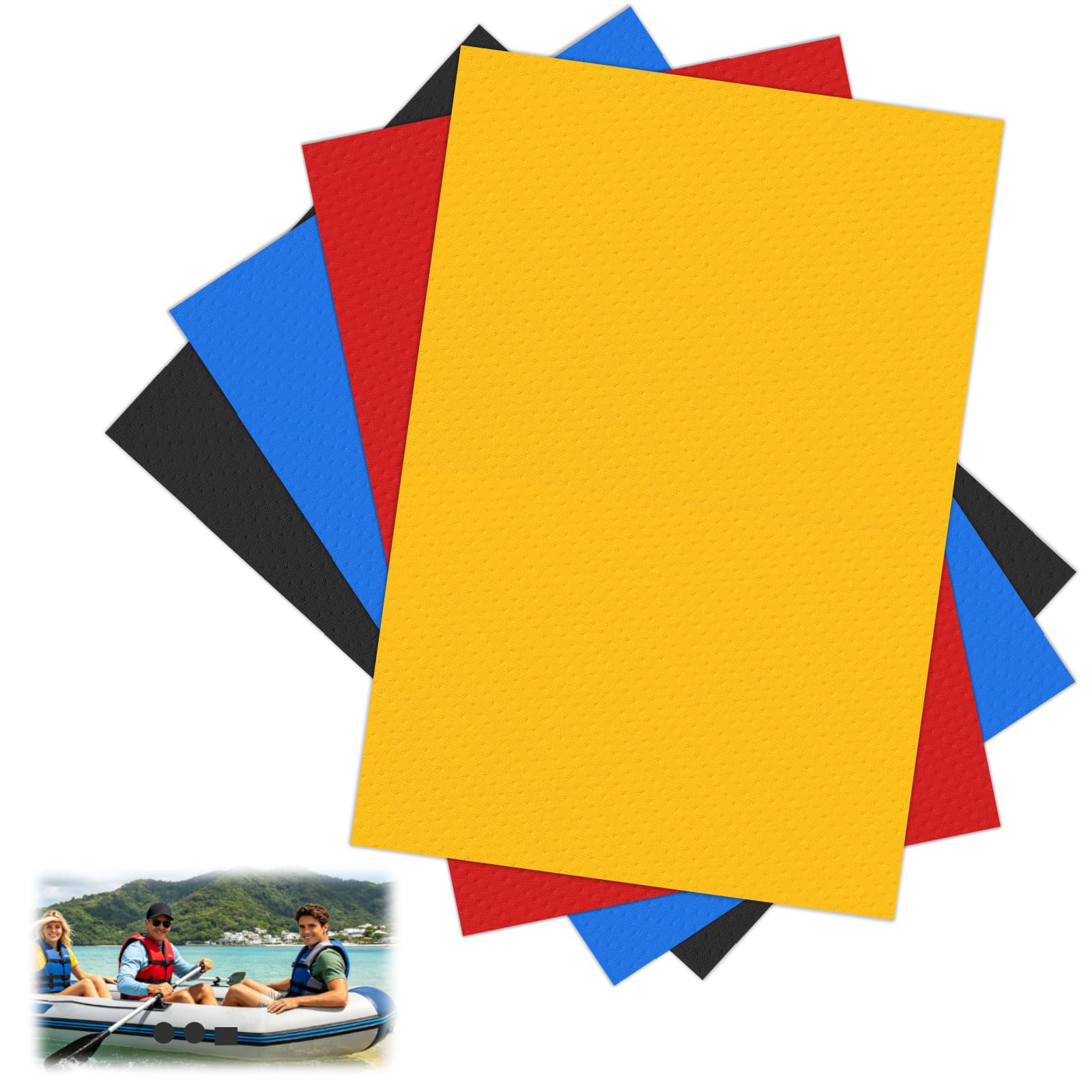 4 Pezzi Toppa di Riparazione per Gommone, 10cm x 15cm Toppa di Riparazione in PVC, Kit Riparaziones SUP Gonfiabile per Kayak, Gommone, Barca, Canoa, SUP Gonfiabile(Colori)