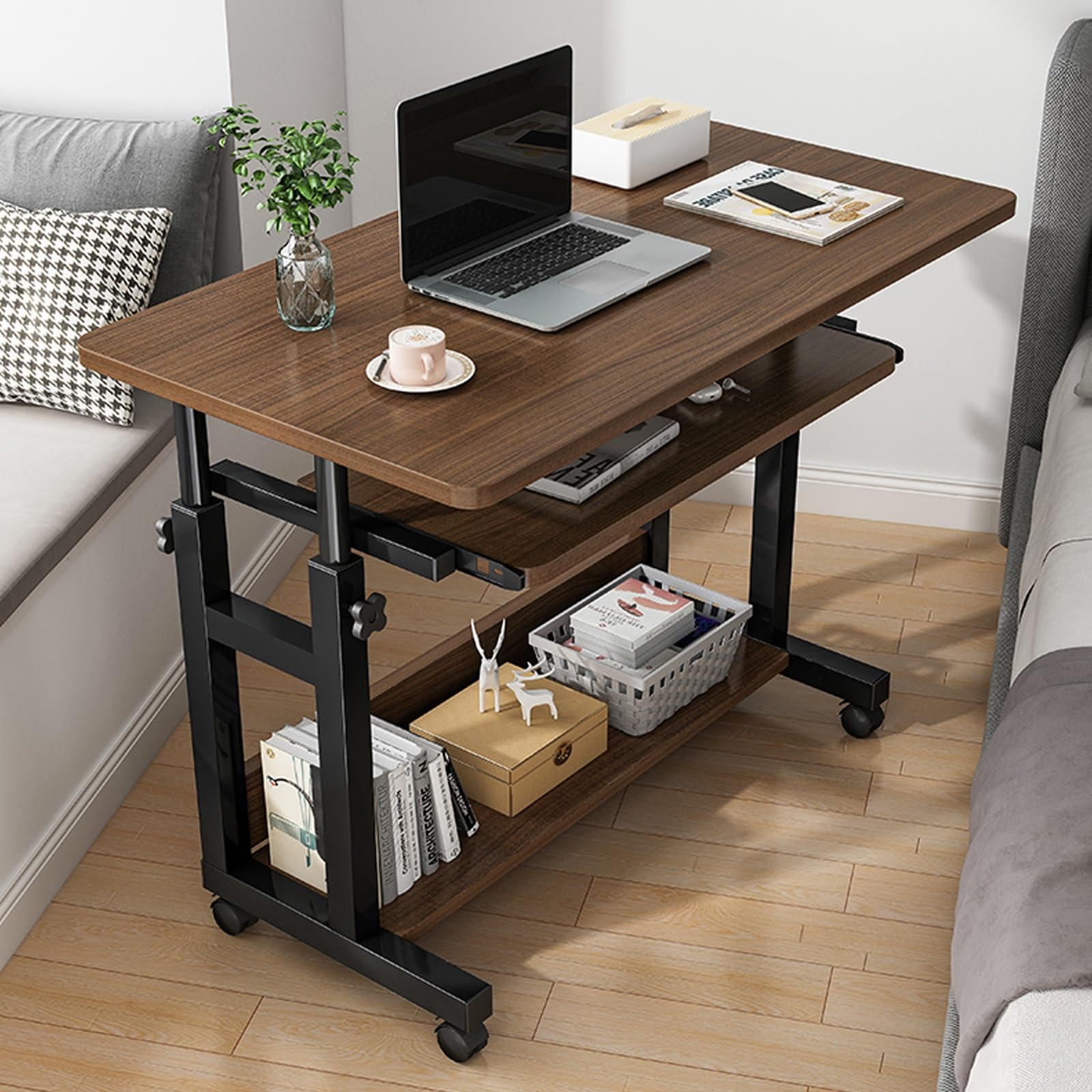 Table de lit mobile polyvalente hauteur réglable marron de 80 cm