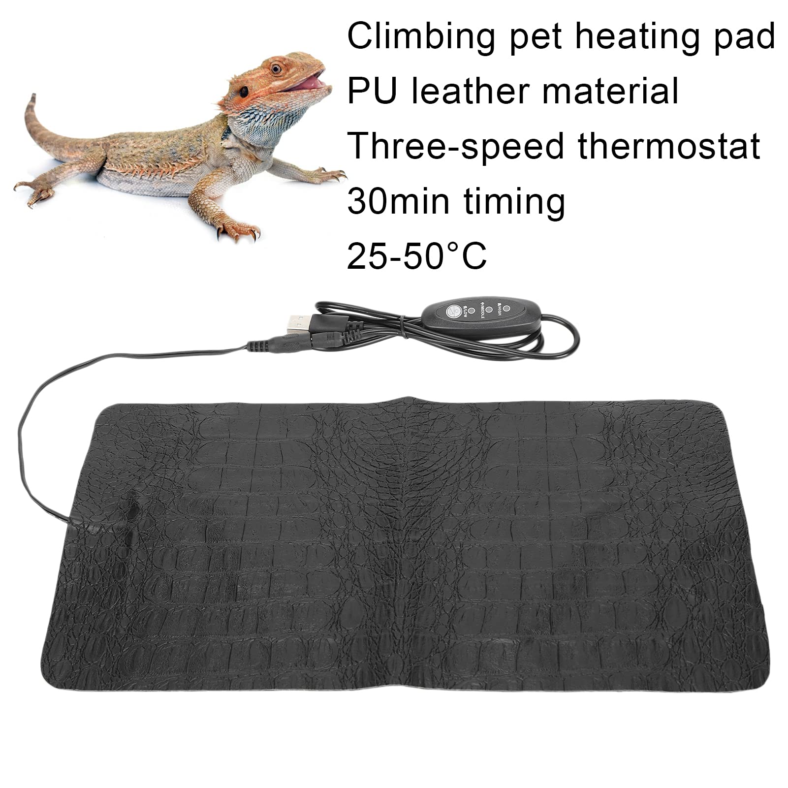 Asixxsix Reptile Heat Pad, USB PU Leather Terrarium Heat Mat Water proof Under Tank Heater Anti Scratch Under Tank Heat Pad - Image 2