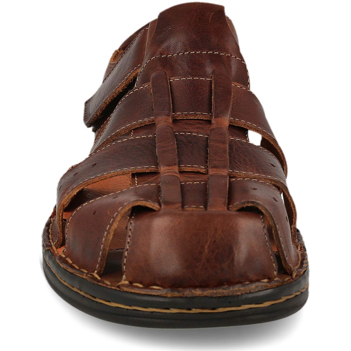 Sandalias para Hombre de Verano de Piel. Senderismo, Trekking, Playa. Cangrejeras. Plantilla Acolchada de Microfibra. Piso de Goma. Cierre de Contacto. Color Marrón Negro