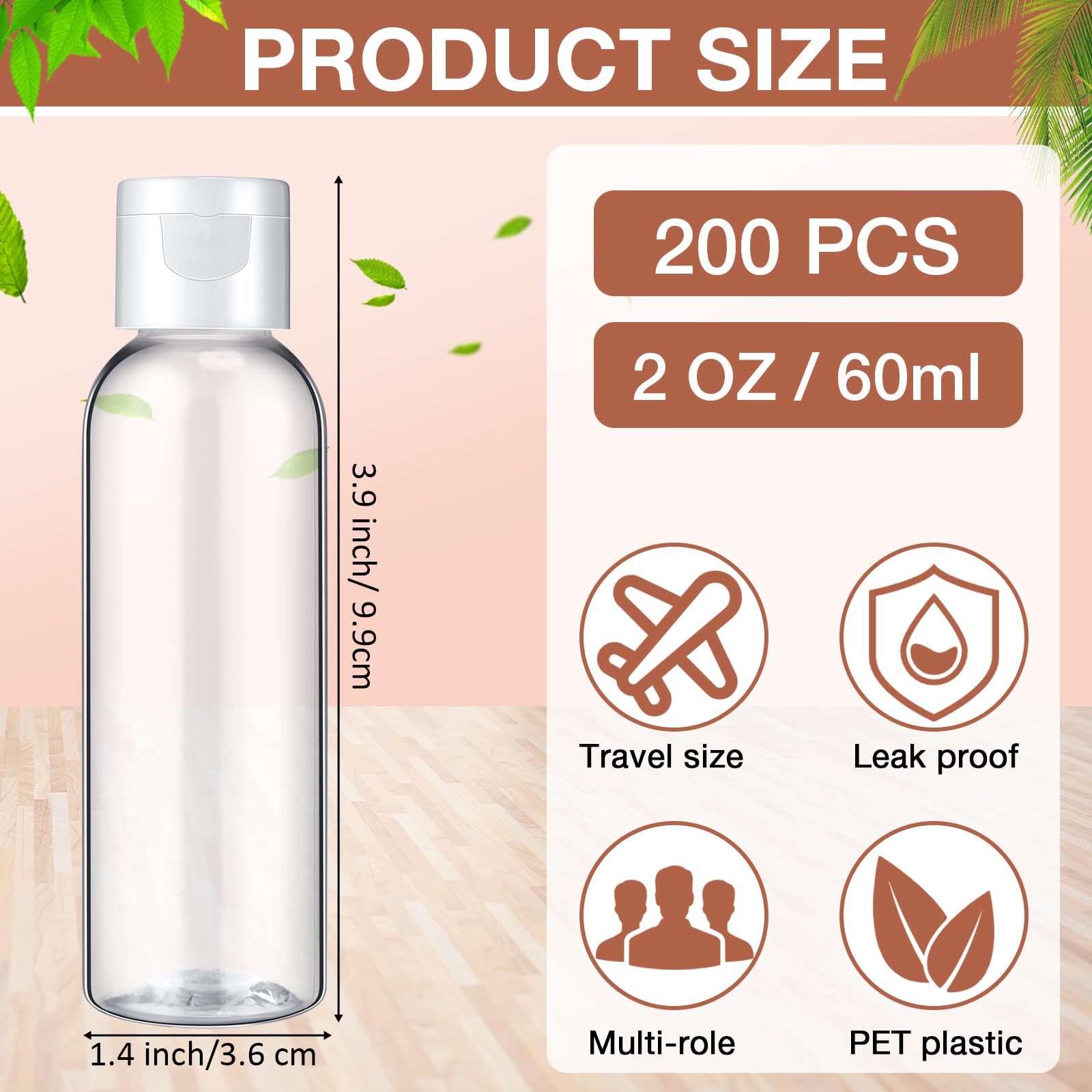Zhehao 2 oz PET Plastic Empty Refillable Bottles with Caps