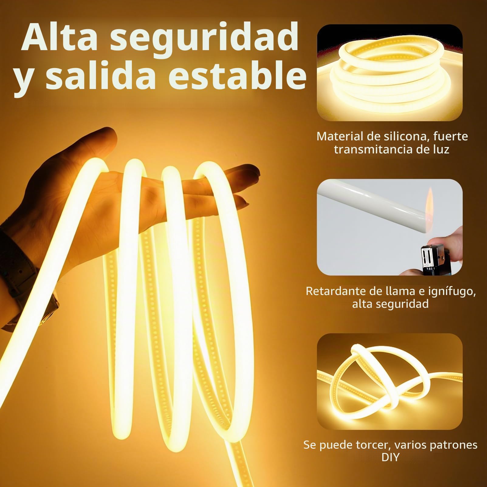 Neon Tira LED 15 metros, Silicona 220V COB Luces LED Habitacion Exterior Impermeable Incombustible IP65 Blanco Cálido 3000K Redondo Leds Strip Neón Flexible 15m 120 LED/m con Enchufe