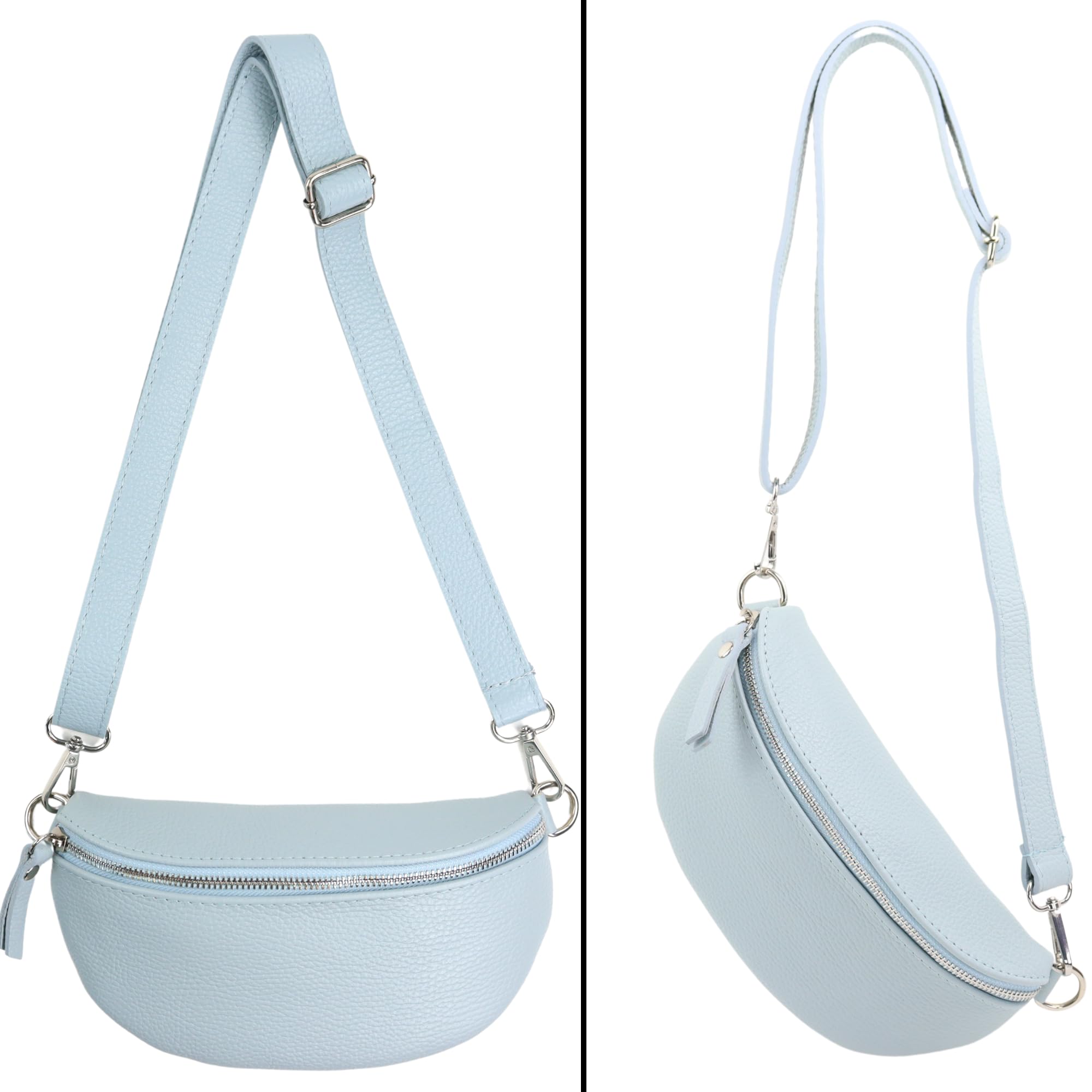 Blade Marsupio da donna in vera pelle, elegante marsupio, da donna, con 2 motivi e pelle staccabili e regolabili, tracolla da donna, tasca sul petto di alta qualità per donne, Blu chiaro-2, m,