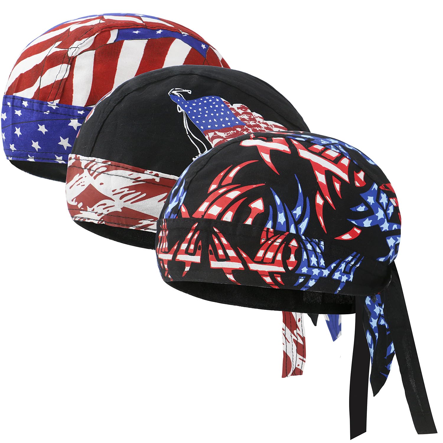 3 Pcs Do Rags for Men Skull Cap Breathable Moisture Wicking Pirate Hat Helmet Liner Running Cotton Hat