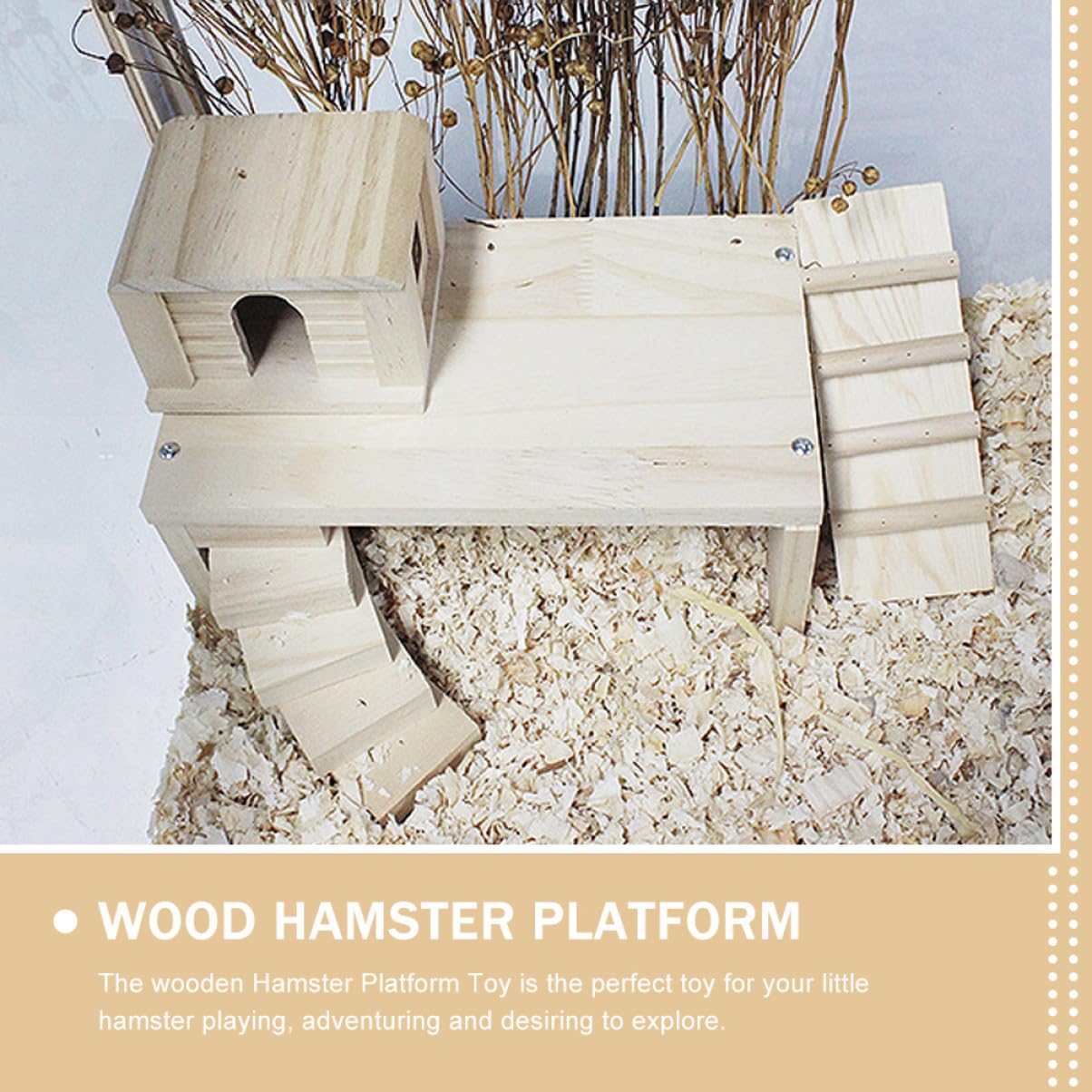Holz Hamsterplattform mit Leiter Bissfestes Kletterspielzeug für Hamster und Kleine Haustiere Stabile Beige Plattform für Interaktives Spiel im Käfig