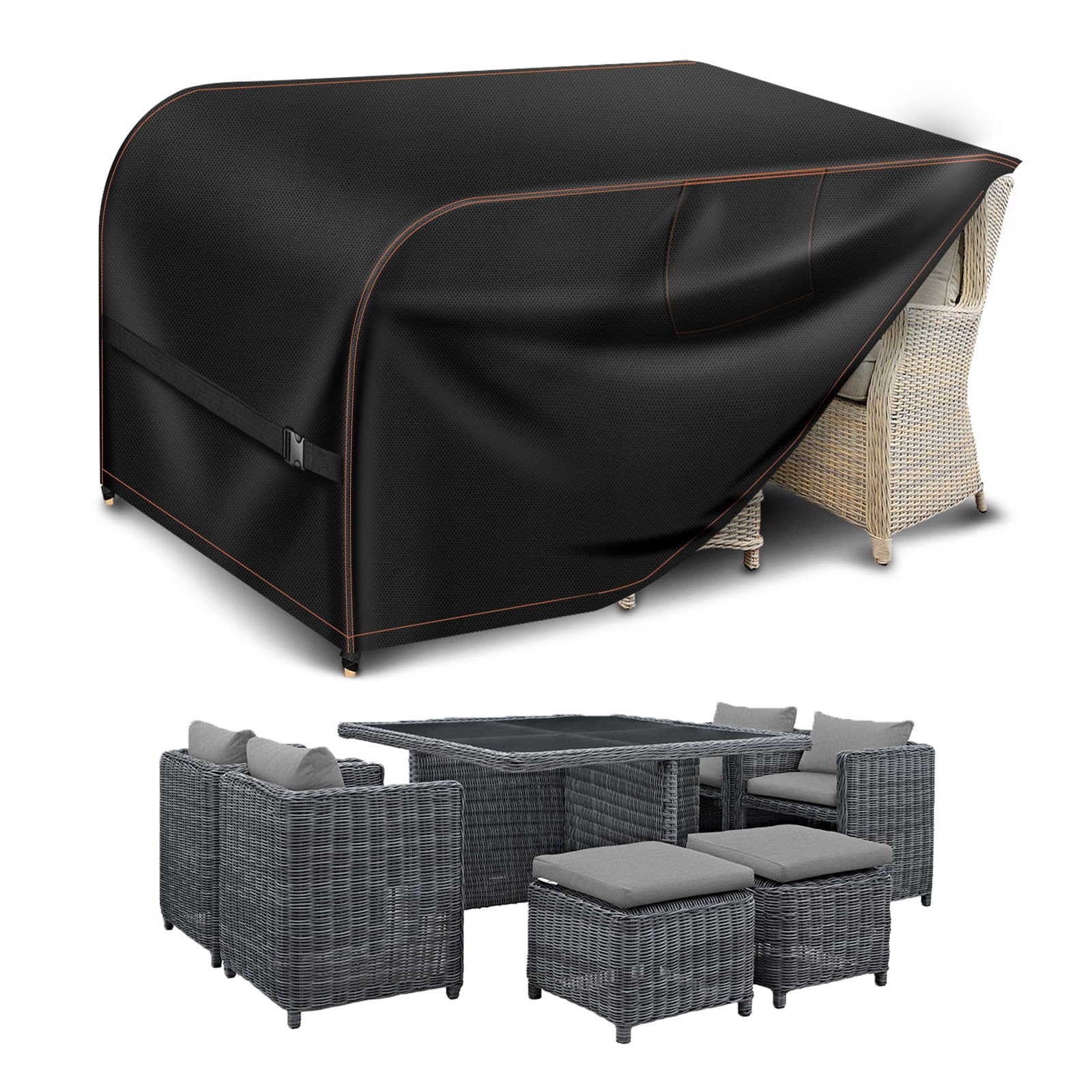 Feichimen ㅤ Black Garden Furniture Covers Waterproof With Air Vent 420D Square Rattan Cube Patio Outdoor Furniture Covers Waterproof For 125X125x74cm Outdoor Table Chairs Sofa Bistro Set Outside Seating