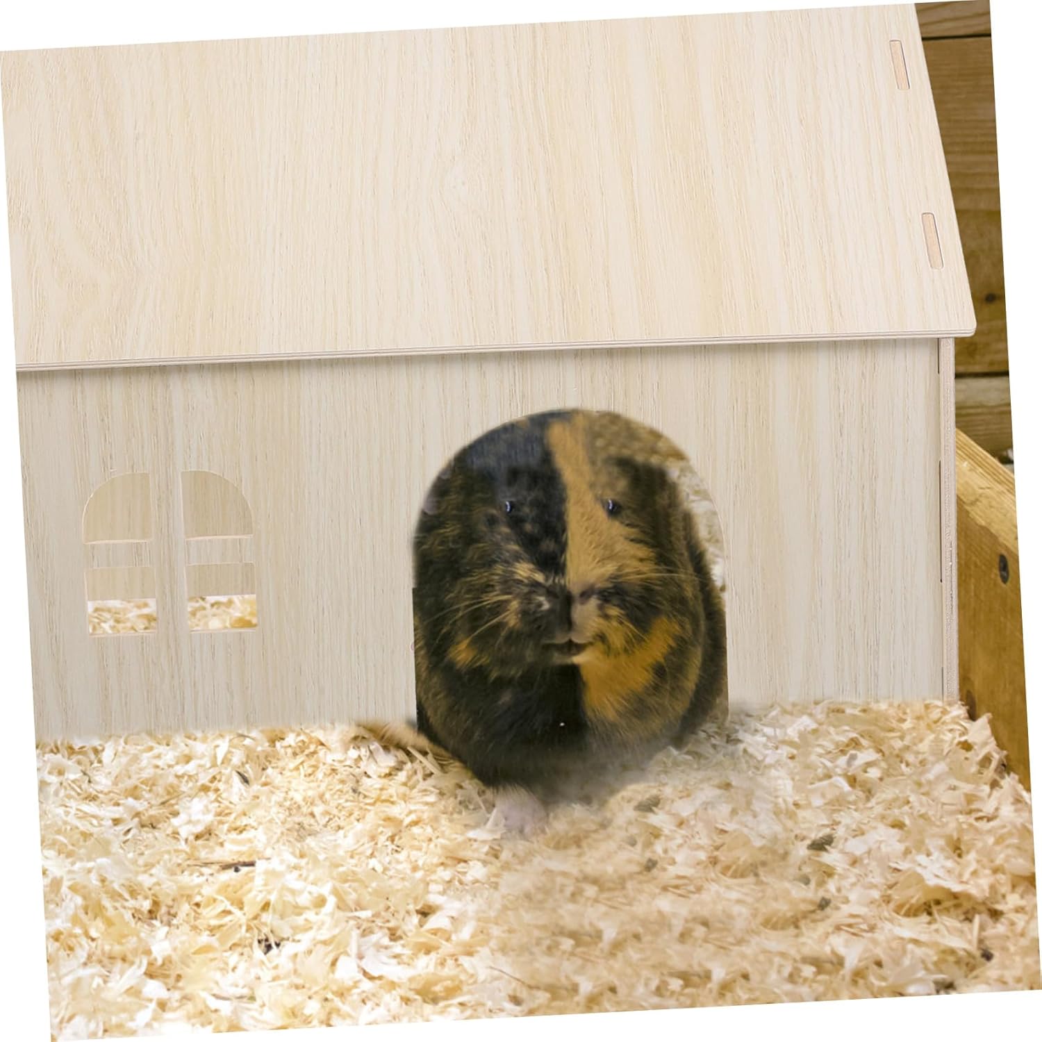 Happyyami Guinea Pig Hideout House Wooden Pet Hut for Squirrels and Small Animals Safe and Comfortable for Playing Resting and Eating