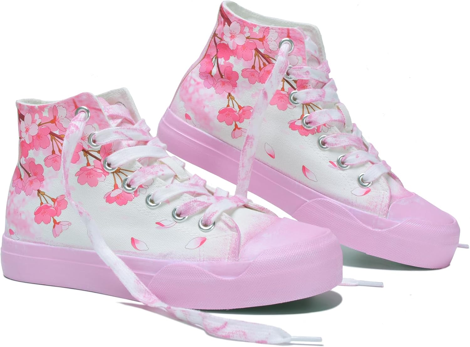 Womens High Top Sneakers Canvas Shoes Girls Cute Pink Fashion Sneakers Comfortable Lace Up Casual Walking Shoes - Image 5