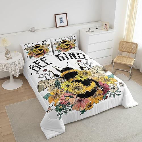Miniatura 2 de Juego de edredón de flores y margaritas de abeja, juego de ropa de cama rústica de 3 piezas para niños, adolescentes y niñas, edredón de cama de