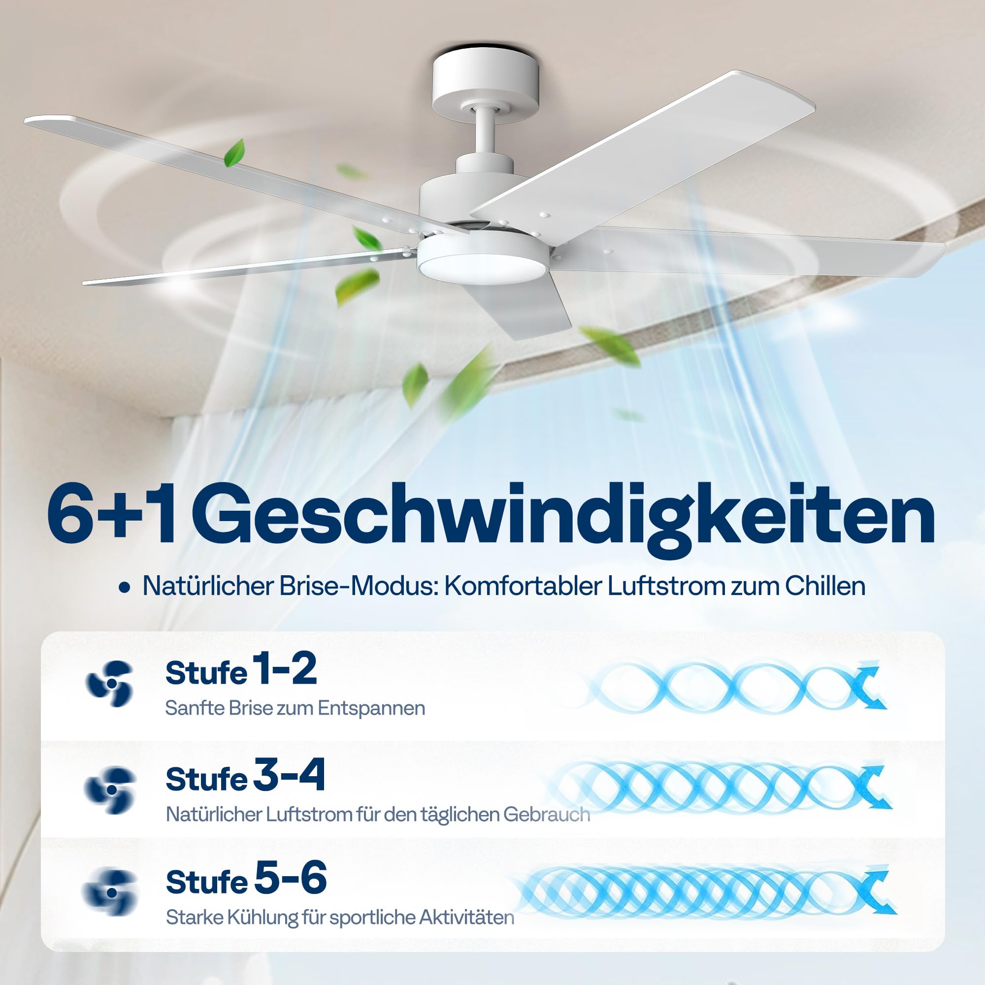 VIVOHOME Deckenventilator mit Lampe und Fernbedienung 52 Zoll Leise Dimmbar Timer Reversibel Modern