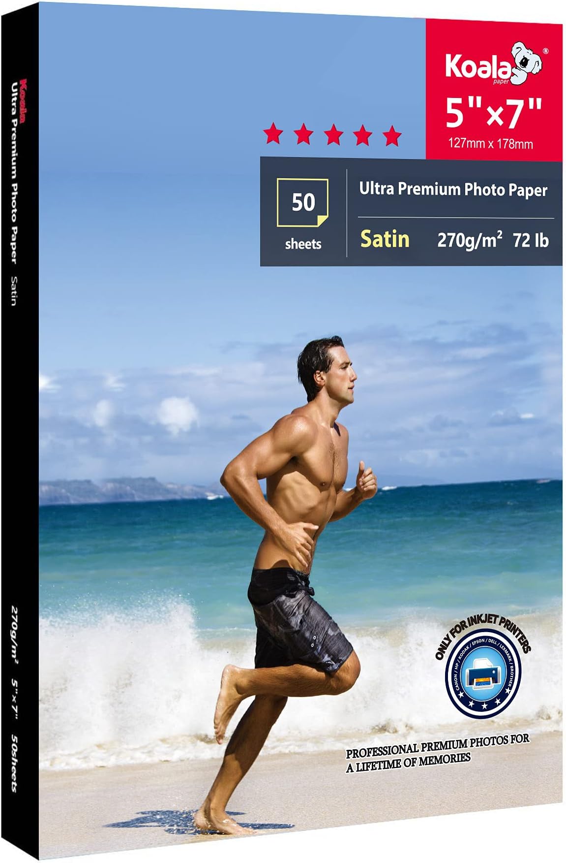 Koala Ultra Premium Photo Paper 5x7 In Satin Photo Printer Paper for Inkjet Printer Water-Resistant Semi Gloss 50 Sheets 72lb