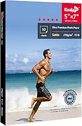 Papel fotográfico Koala ultra premium de cetim pesado 18,3 kg para impressora a jato de tinta, 50 folhas, 5x7''-Stain, 5"x7"