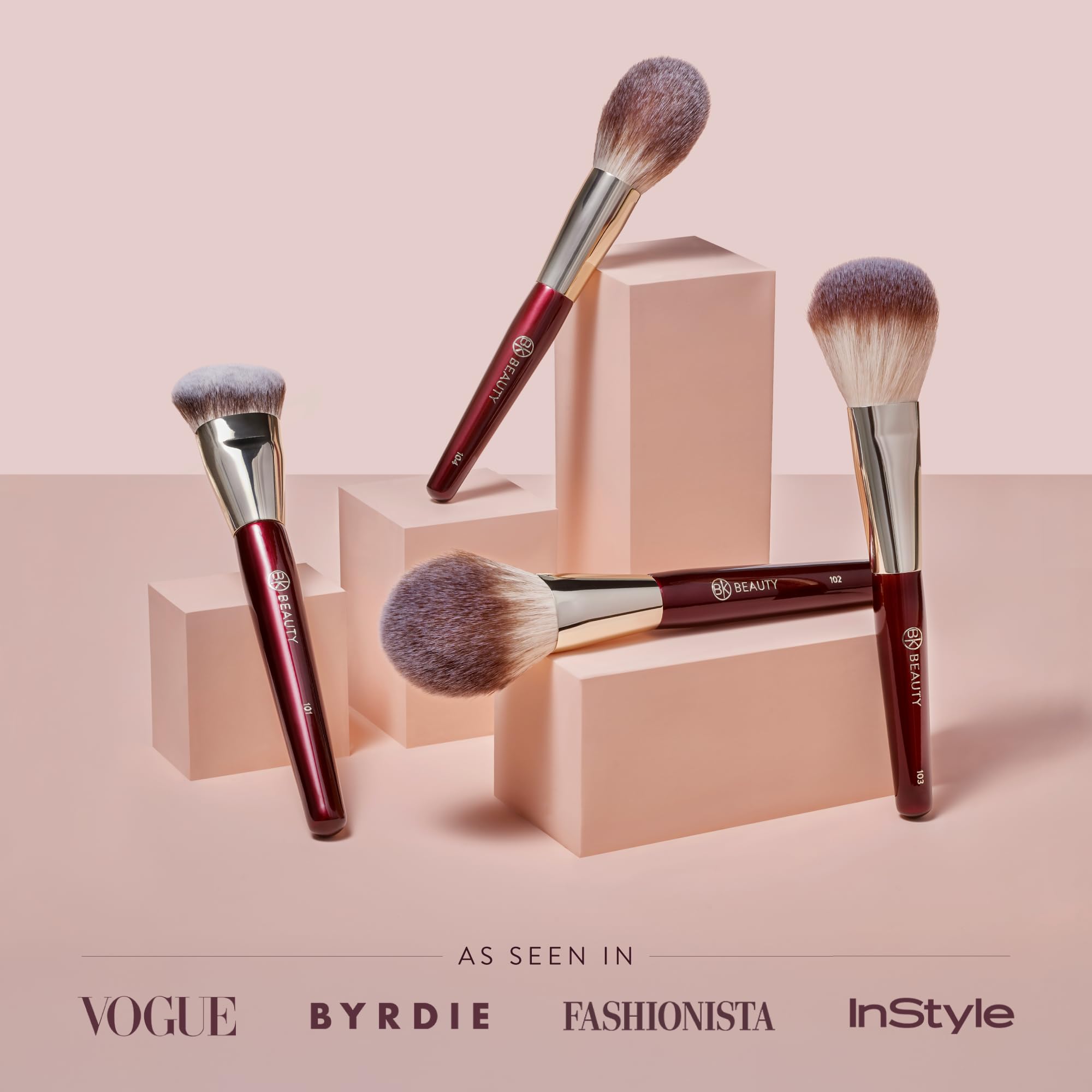 BK BEAUTY Essentials - Juego de brochas de maquillaje (4 unidades), 100% libres de crueldad, veganas, suaves, con 4 brochas faciales