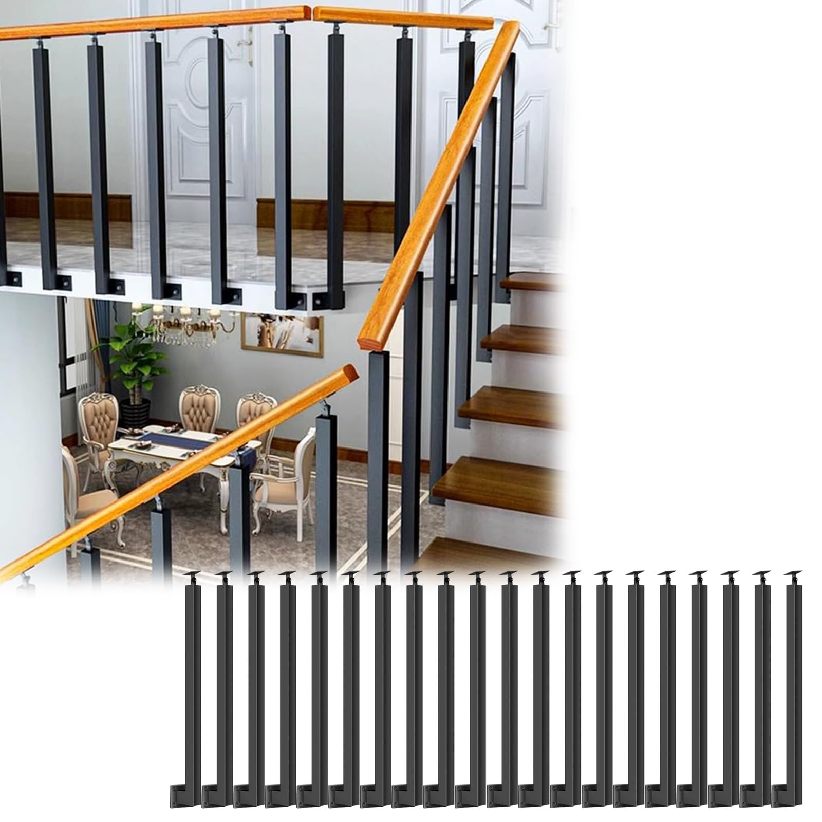 Balustres de garde-corps au design carré noir de 65 cm, l'excellence du métal pour intérieur