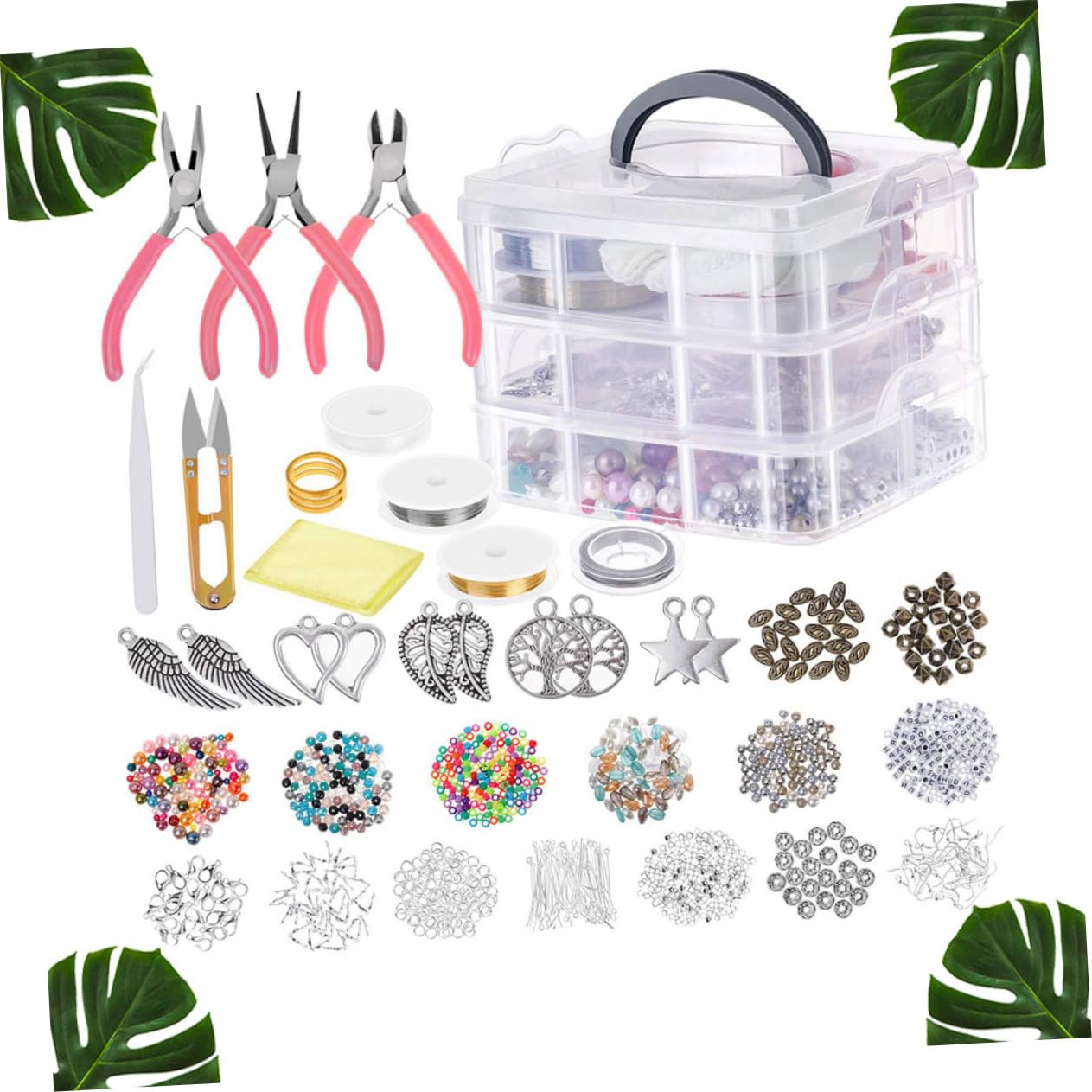 1186 Pièces Kit de Fabrication de Bijoux à Trois Couches pour Créateurs