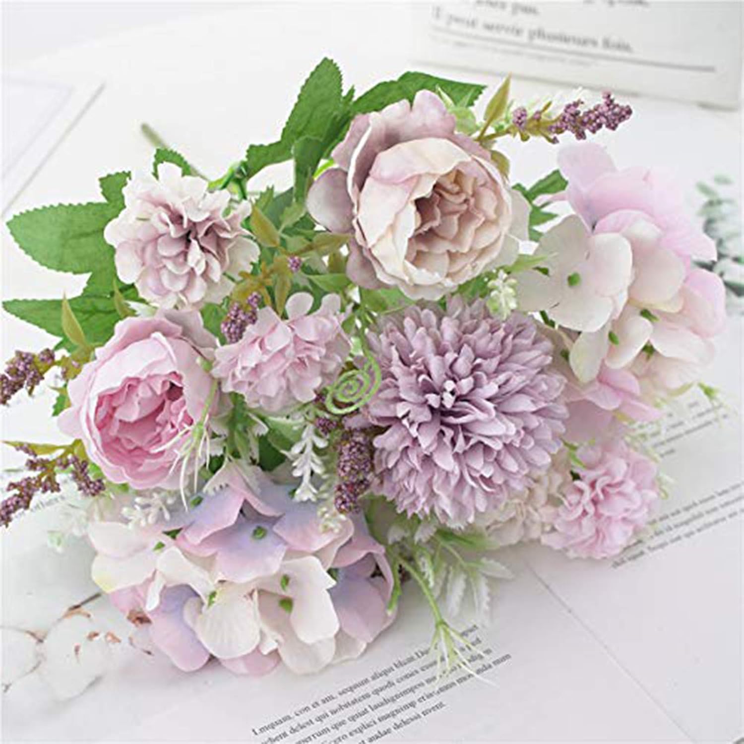 6 Pack Artificial Flowers, Fake Faux Peony Silk Hydrangea Plastic Carnations Daisy Realistic Flower Arrangements for Wedding Decoration Table Centerpieces, for Home Office Party Decor (Purple)
