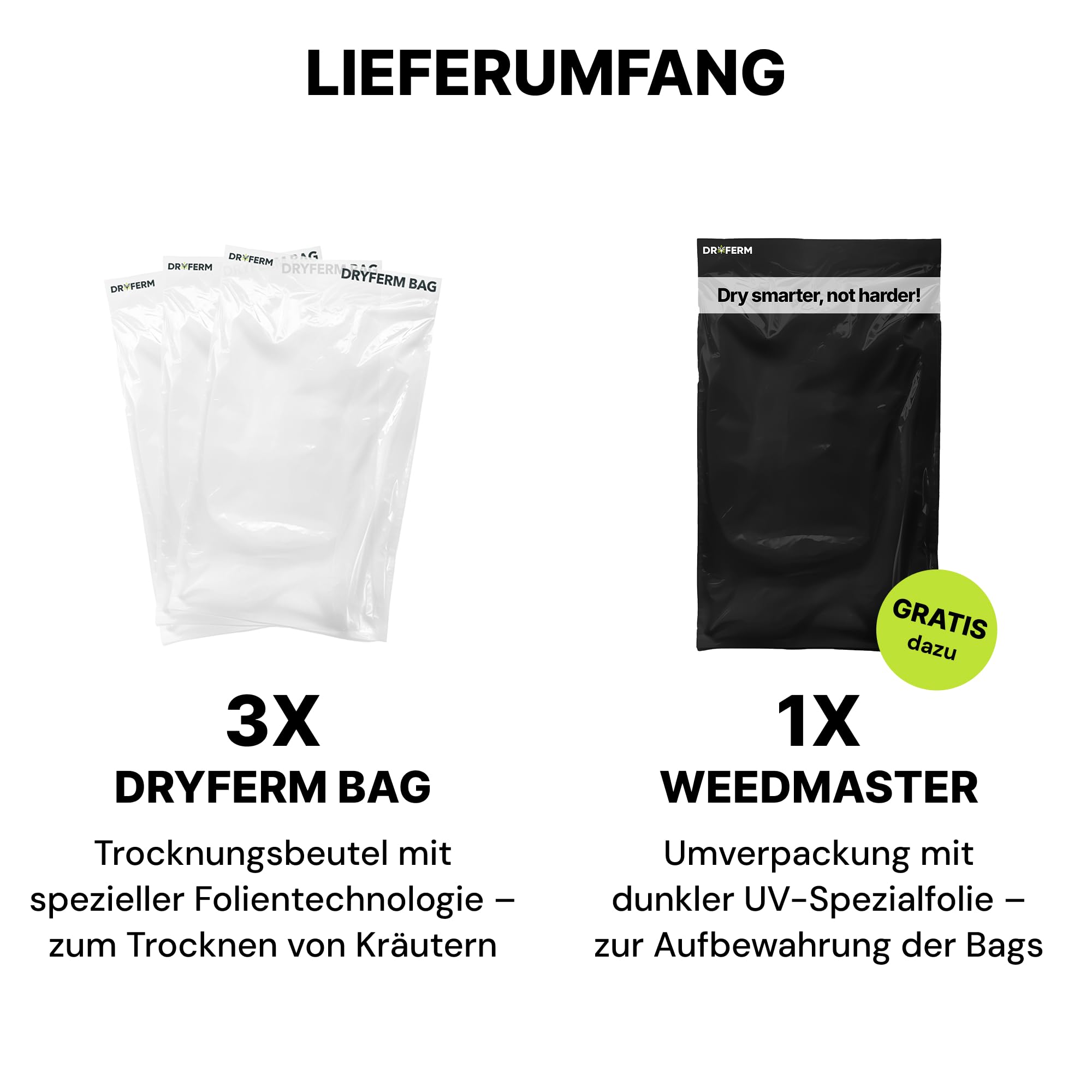 Trocknungsbeutel für Kräuter - 3er Set Dry Bag 50x50cm - schimmelsicher & geruchsarm trocknen, curen & lagern - lebensmittelecht, mit maximaler Wirkstofferhaltung - Made in Germany
