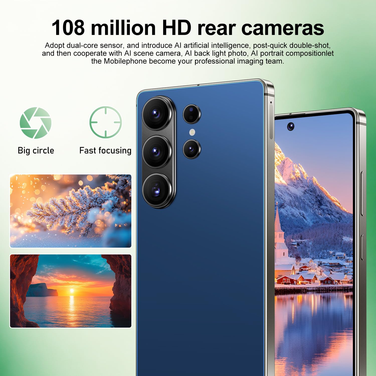 UZL I26 Ultra Unlocked Cell Phone, Built in Pen, Smartphone Battery 7000mAh, 6.99" HD Screen Unlocked Phones, 68MP+108MP, 12+512GB 5G The Phone Android 15, Face ID/Fingerprint Lock/GPS (Deep Blue) — view 5
