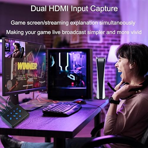 Miniatura 2 de Tarjeta de captura HDMI dual con conmutador de transmisión, transmisión y grabación en tarjeta de captura de video de 1080p60 para transmisión,