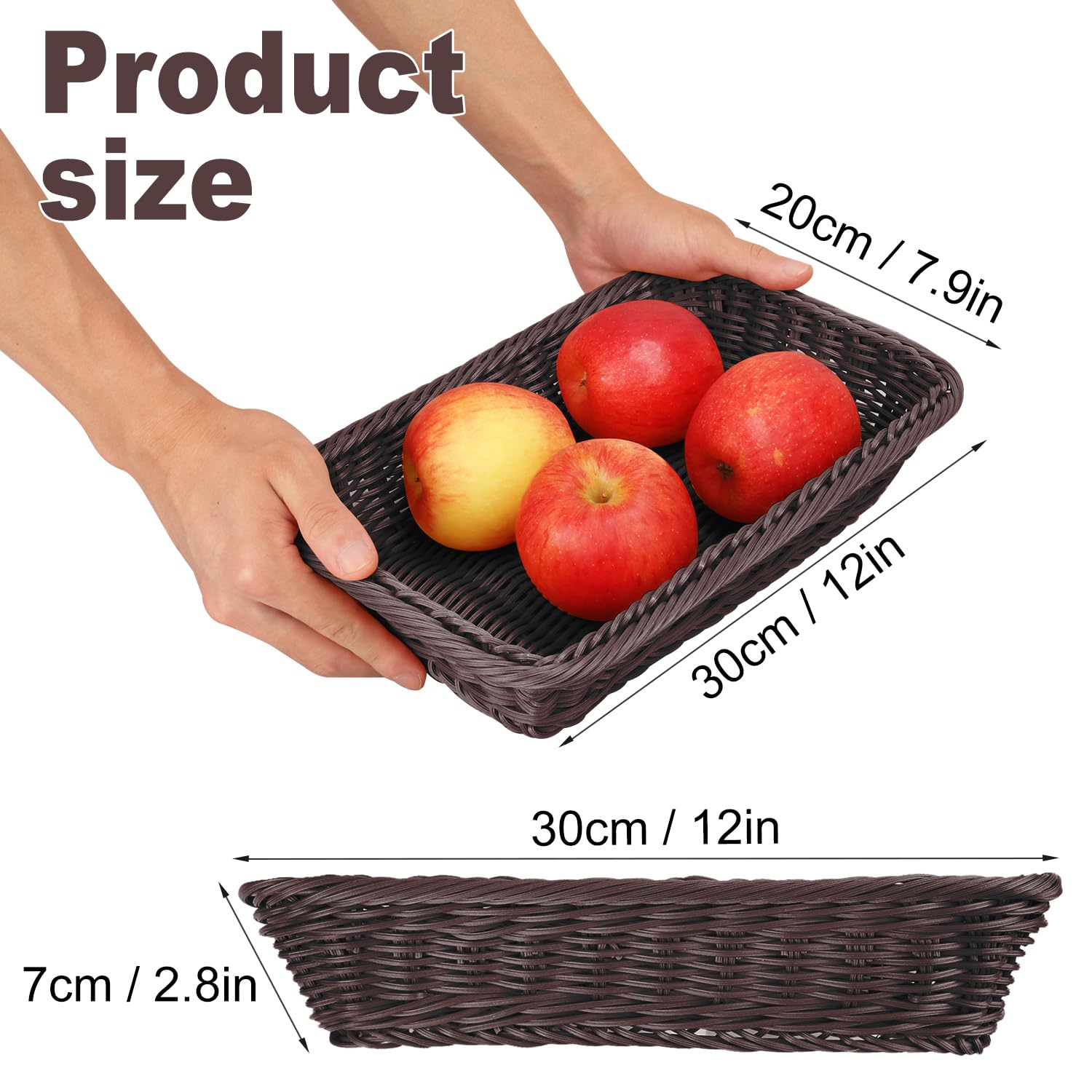 IHDYPPEW 6 Pack 12 Inch Deep Coffee Wicker Bread Basket, Handmade Woven Organizer, Rectangular Fruit Baskets, Snack Basket Food Serving Baskets for Dining Table, Candies, Crackers, Fruit, Vegetables