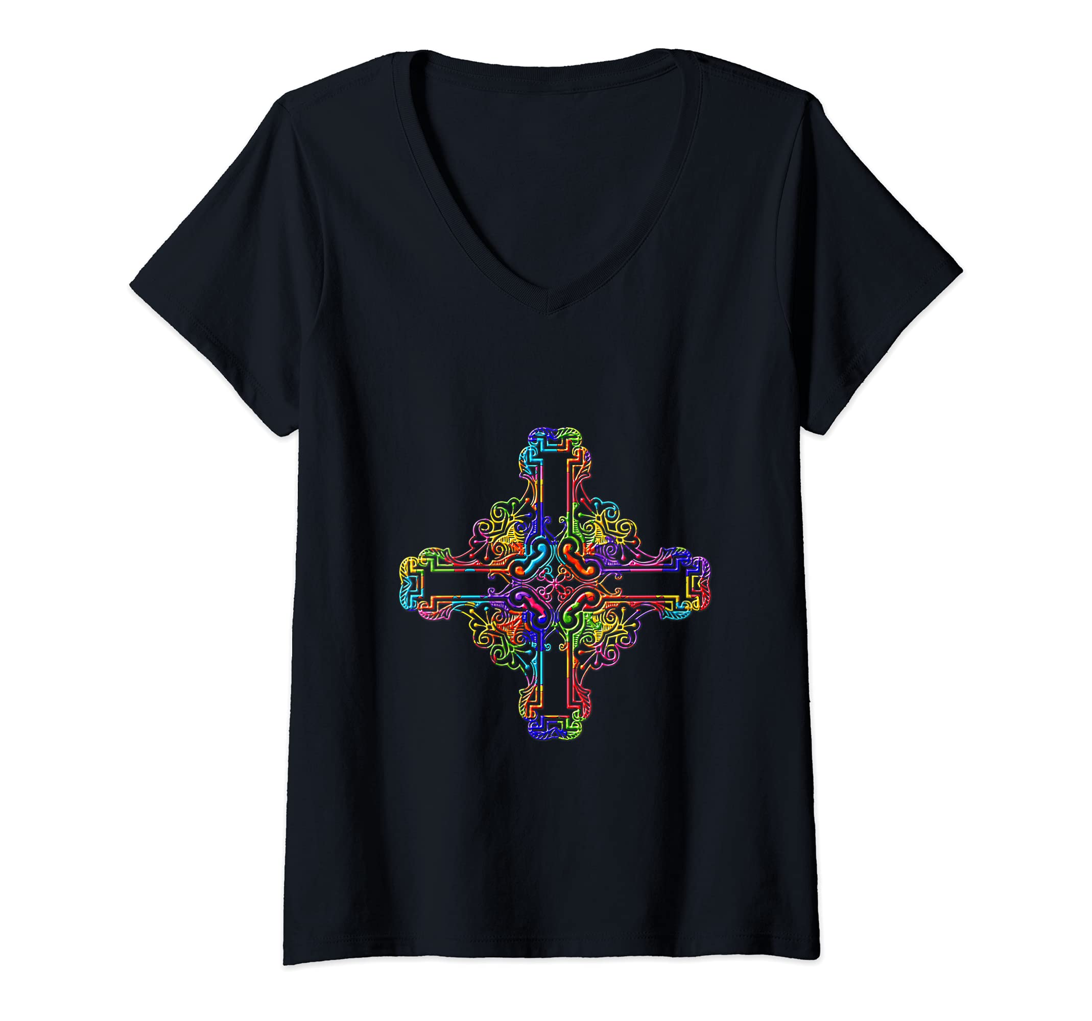 Womens Christian Faith Jesus Christ Cross Jigsaw Autism Puzzle V-Neck T-Shirt