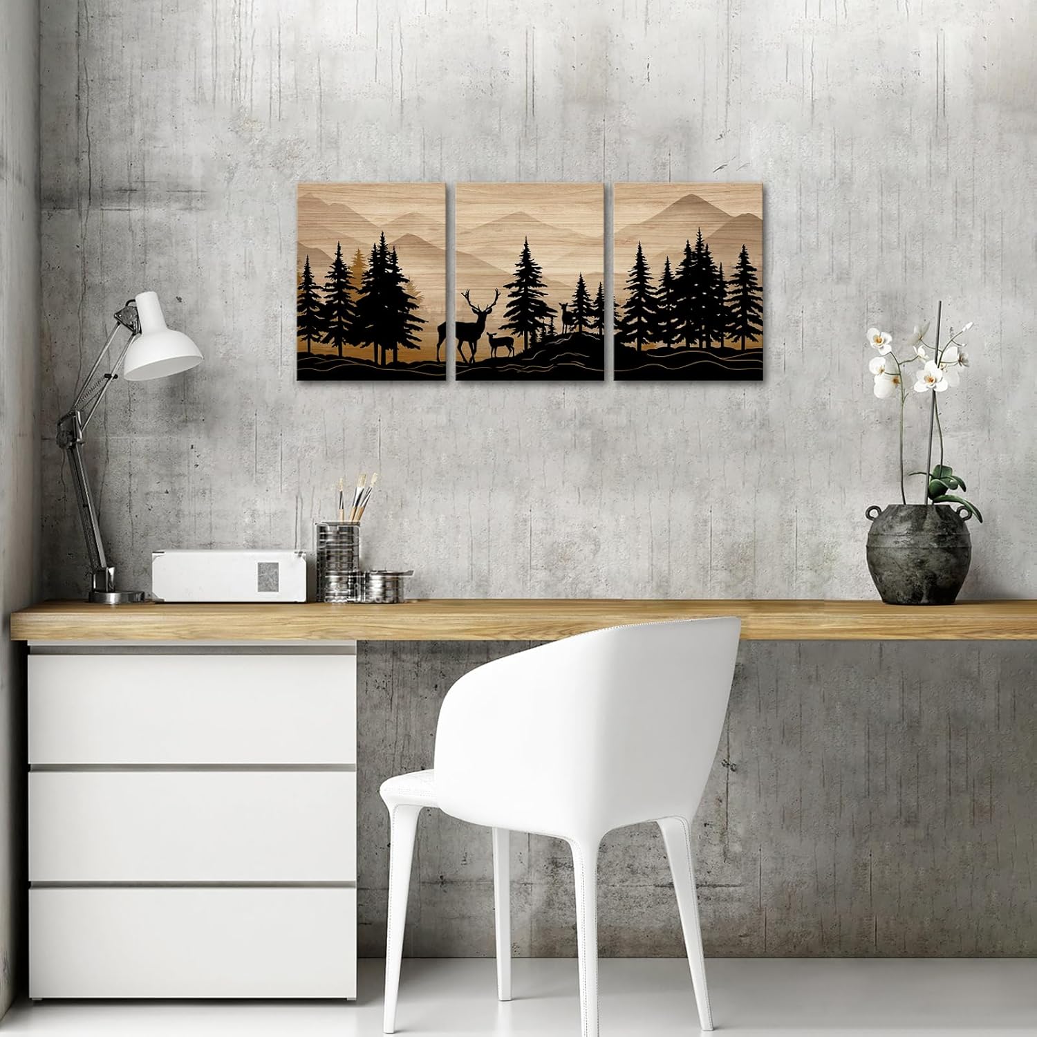 WELMECO Deer Wall Art Log Cabin Decor Rustic Farmhouse Bedroom Bathroom Living Room Decor 12"x16" x 3Pieces,Framed Canvas Wall Art - Image 2