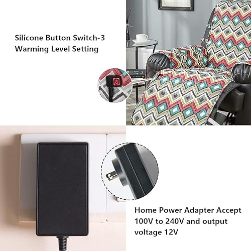 Miniatura 2 de STONECREST - Funda reclinable con calefacción, resistente al agua, con estampado de diamantes Bryce, sillón reclinable con calefacción de 23