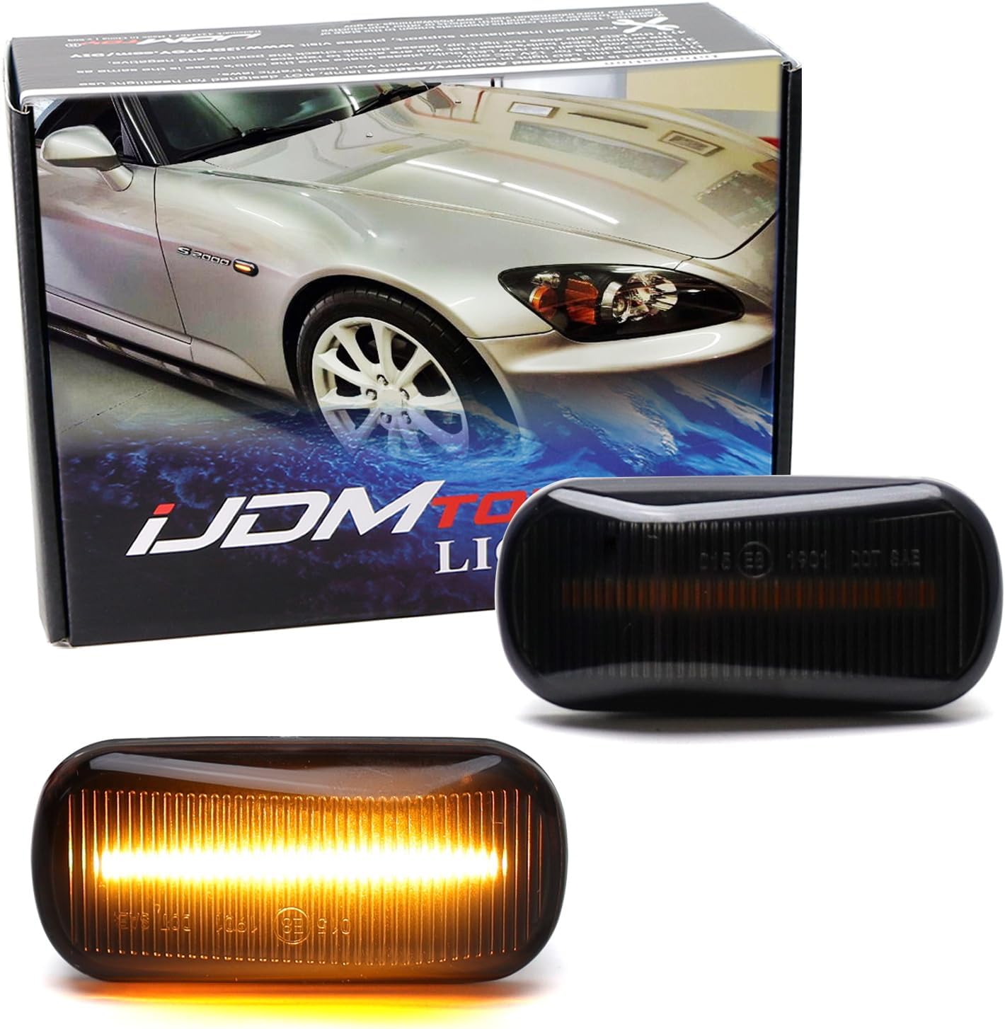 iJDMTOY JDM Smoked Lens Amber Full LED Front Side Marker Light Kit Compatible With 2000-2009 Honda S2000, Replace OEM Amber Sidemarker Lamps