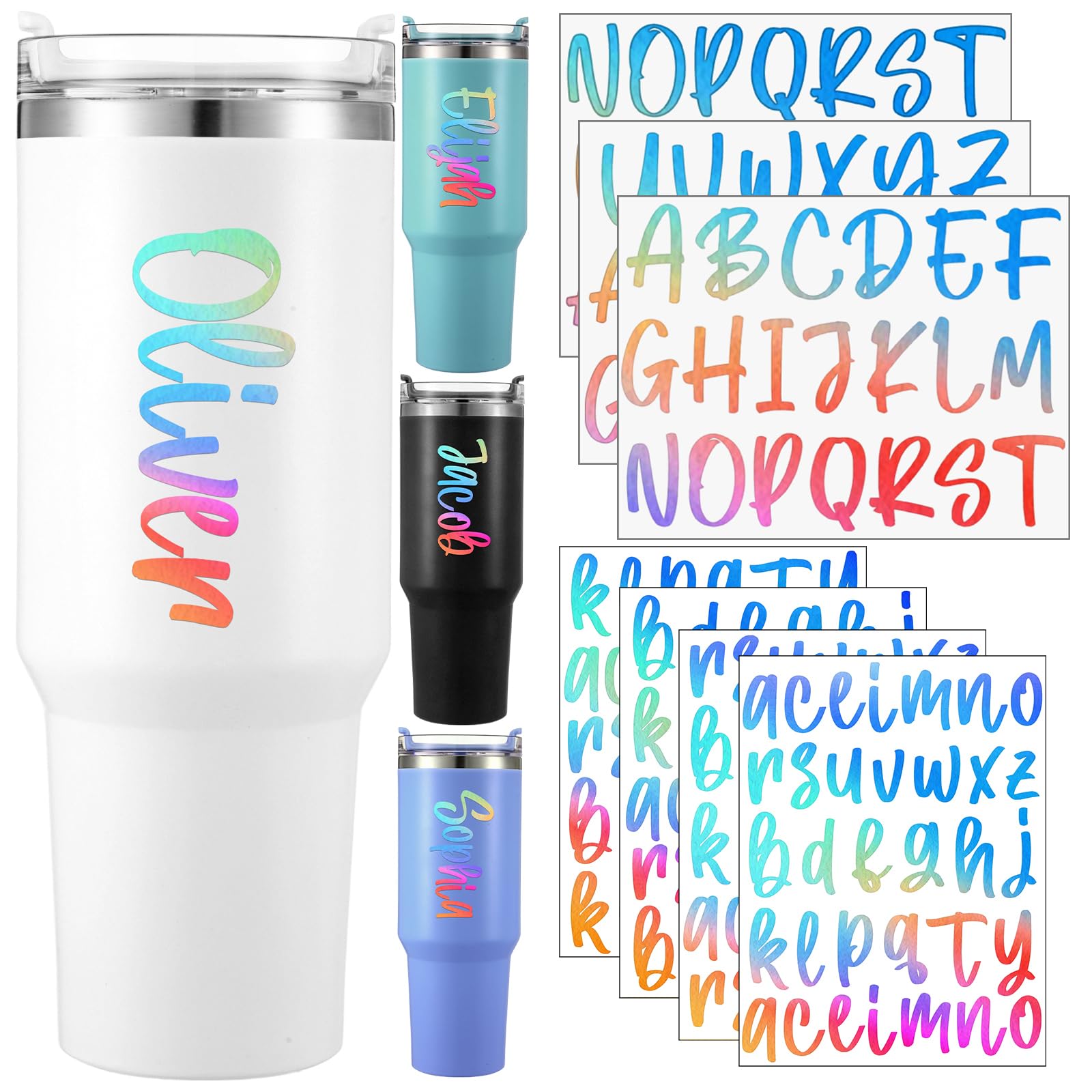 6 Sheets UV DTF Cup Wrap Waterproof Letter Stickers, Laser | Personalized Name Stickers for Water Bottles Tumblers, Waterproof UV DTF Alphabet A-Z Stickers for 14-42oz Mugs DIY Craft