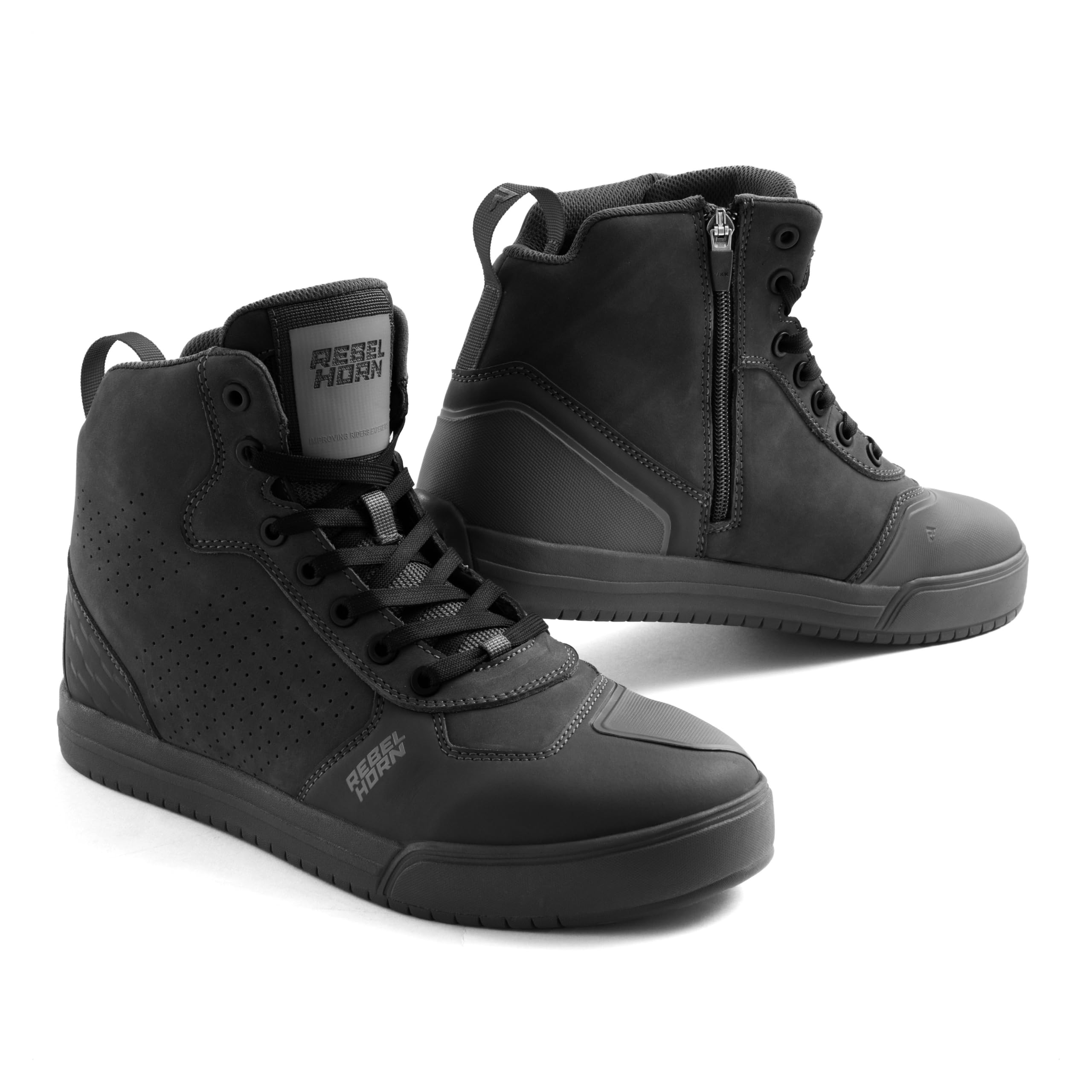 REBELHORN Spike Motorradstiefel Herren und Damen | Perforiertes Leder | Knöchel, Zehen und Fersenschutz | Langer Reißverschluss | Größen bis 48
