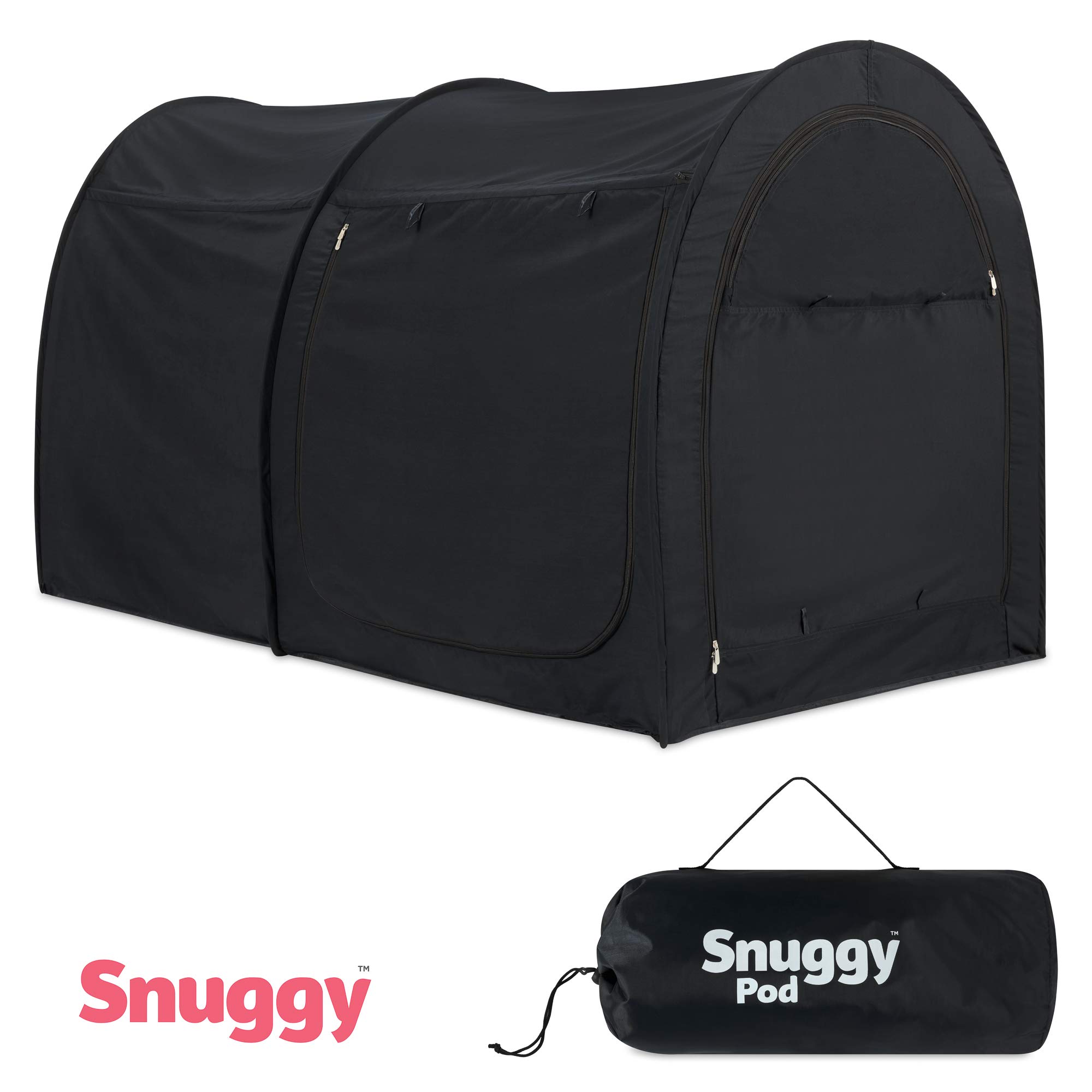 Snuggy Pod - Tenda da letto per la privacy, portatile, per interni, per letto singolo o matrimoniale, in tessuto leggero e traspirante, design pieghevole, facile da montare (oscuramento, singolo)
