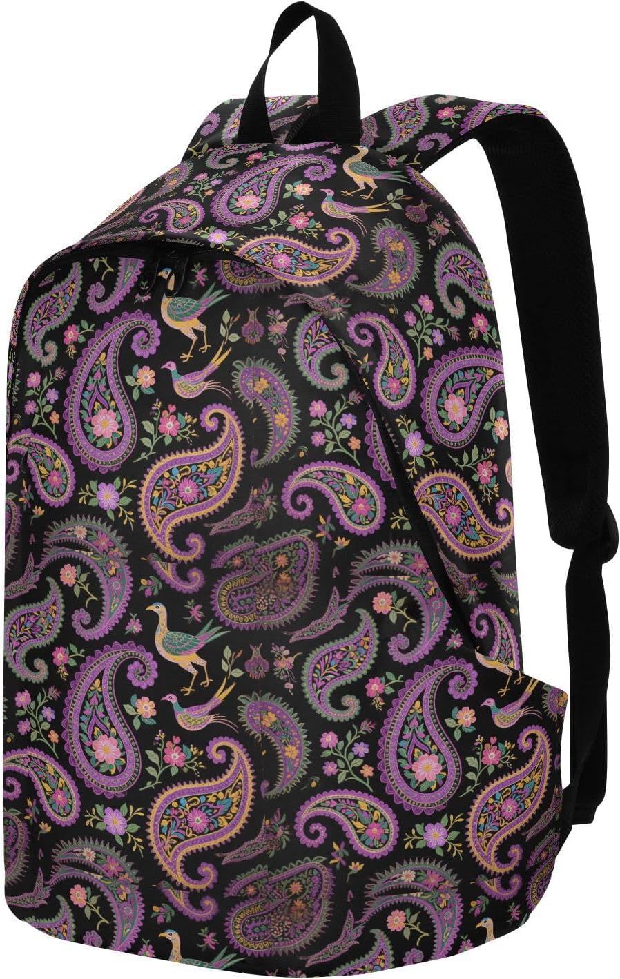 Purple Paisley Flower Boho Black Computer Backpack For Men Lightweight Office Bag For Men Laptop Bag 16 Inch for Travel Business Casual or College mochilas de viaje para mujer en avion