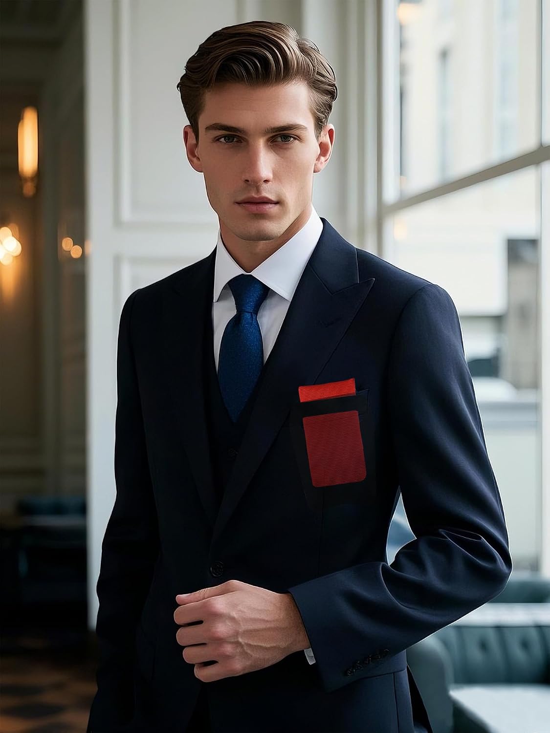 Luckyvestir Pocket Squares for Men Solid Handkerchief with Pocket Square Holder for Church Wedding Graduation