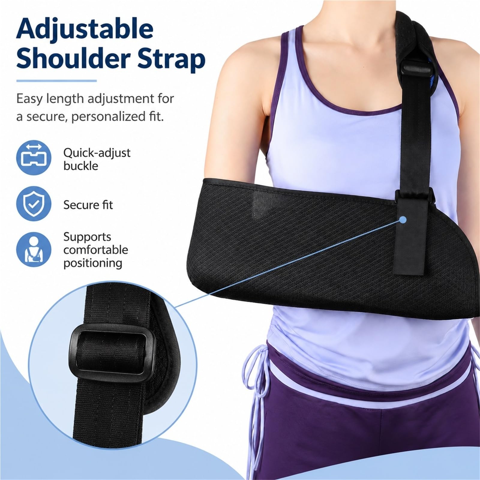 Cabestrillo para Brazo Inmovilizador de Hombro para Hombre y Mujer, Soporte Ajustable Acolchado para Manguito Rotador, Fracturas y Luxaciones, Correa Transpirable(L)